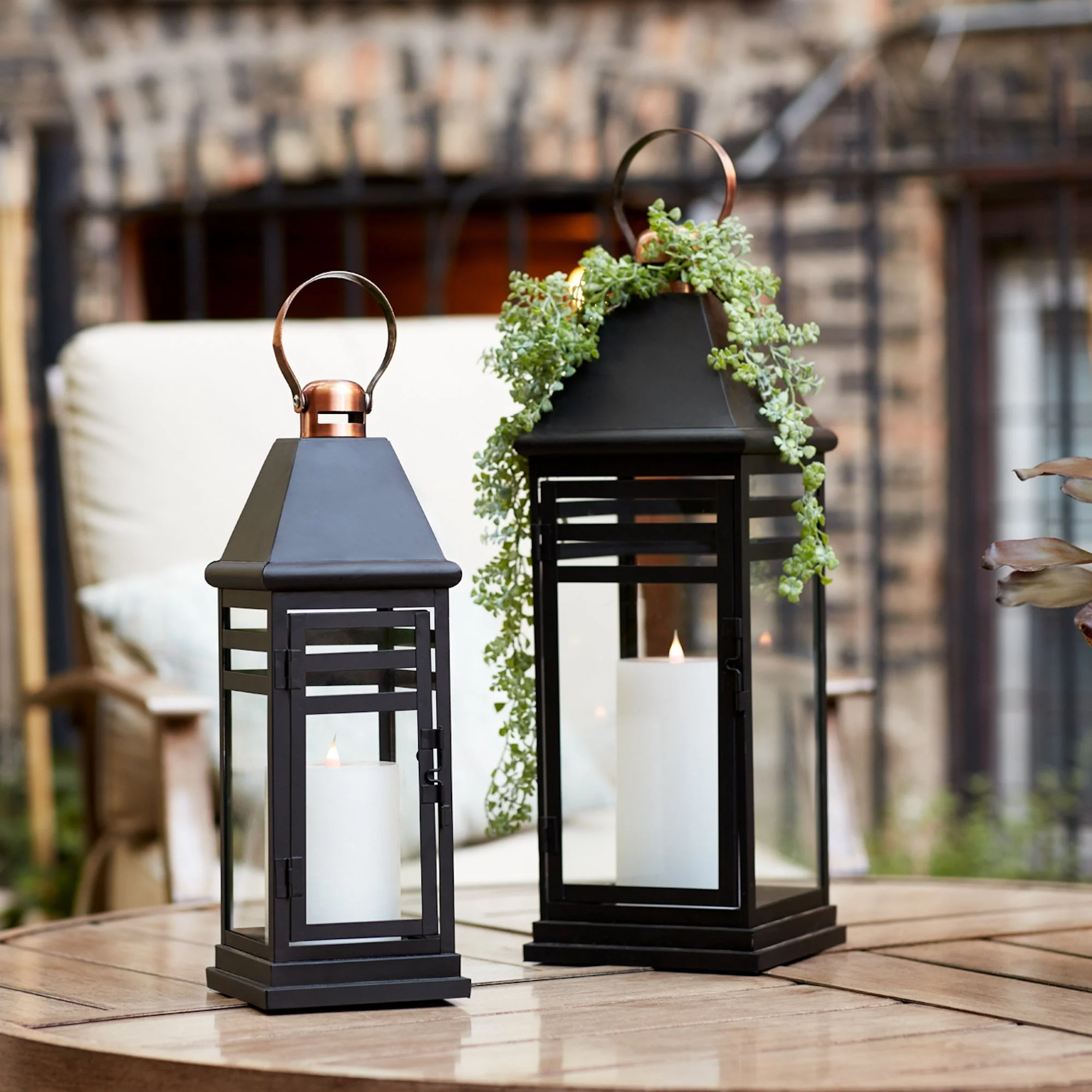 Modern Metal Lantern with Gold Accent (Set of 2) - Image 2