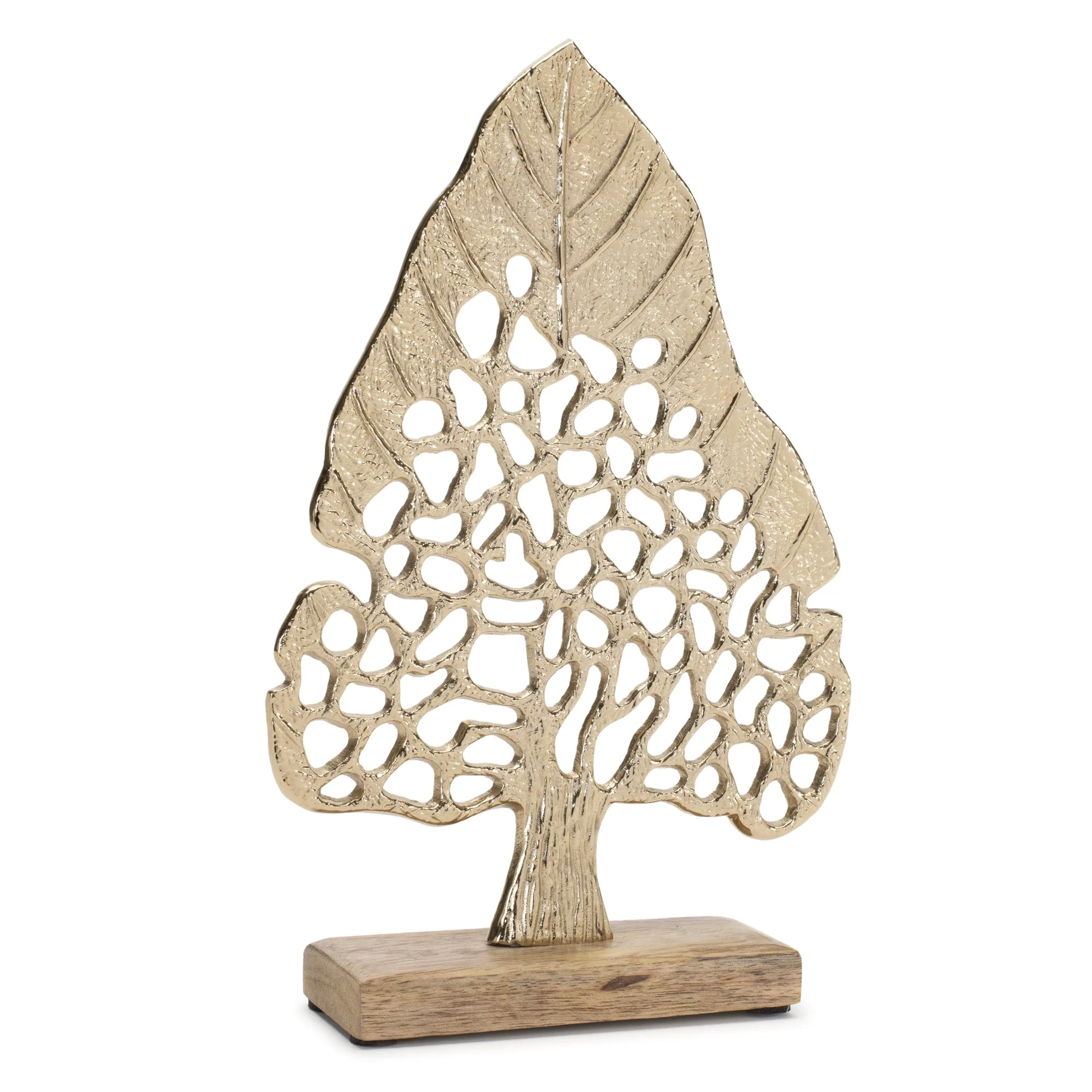Modern Metal Leaf Tree on Wood Base (Set of 2) - Image 2