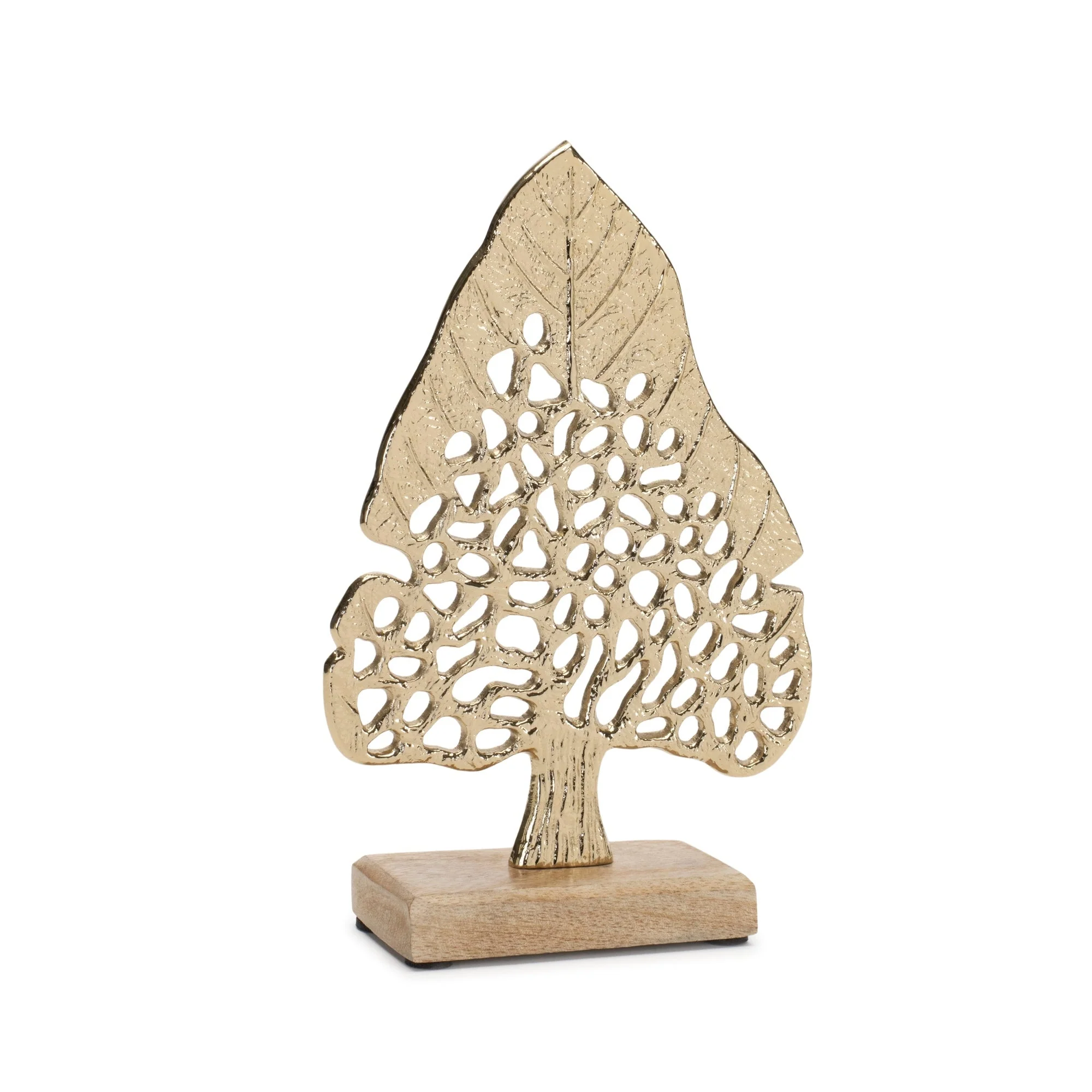 Modern Metal Leaf Tree on Wood Base (Set of 2) - Image 3