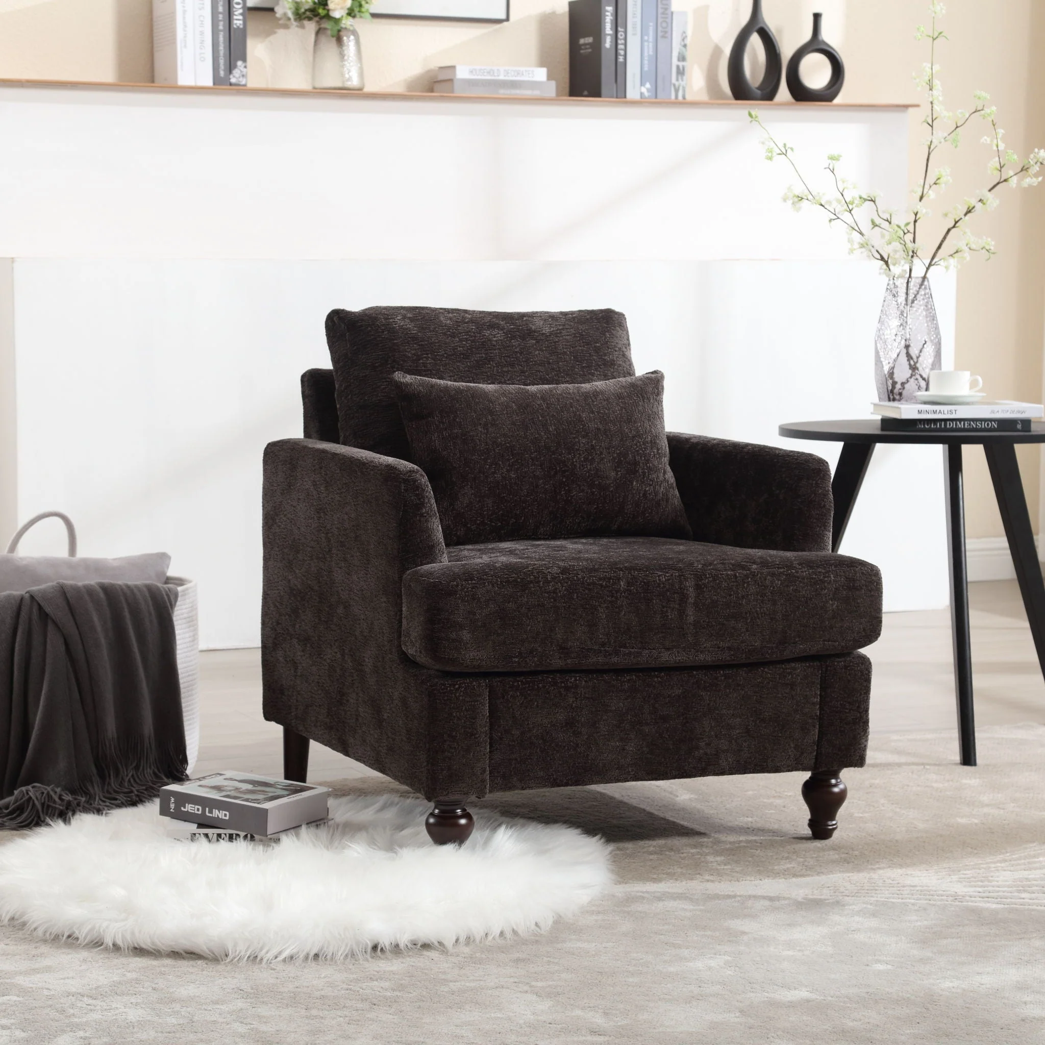 Modern Mid Century Wood Frame Armchair With Tufted Design - Image 11