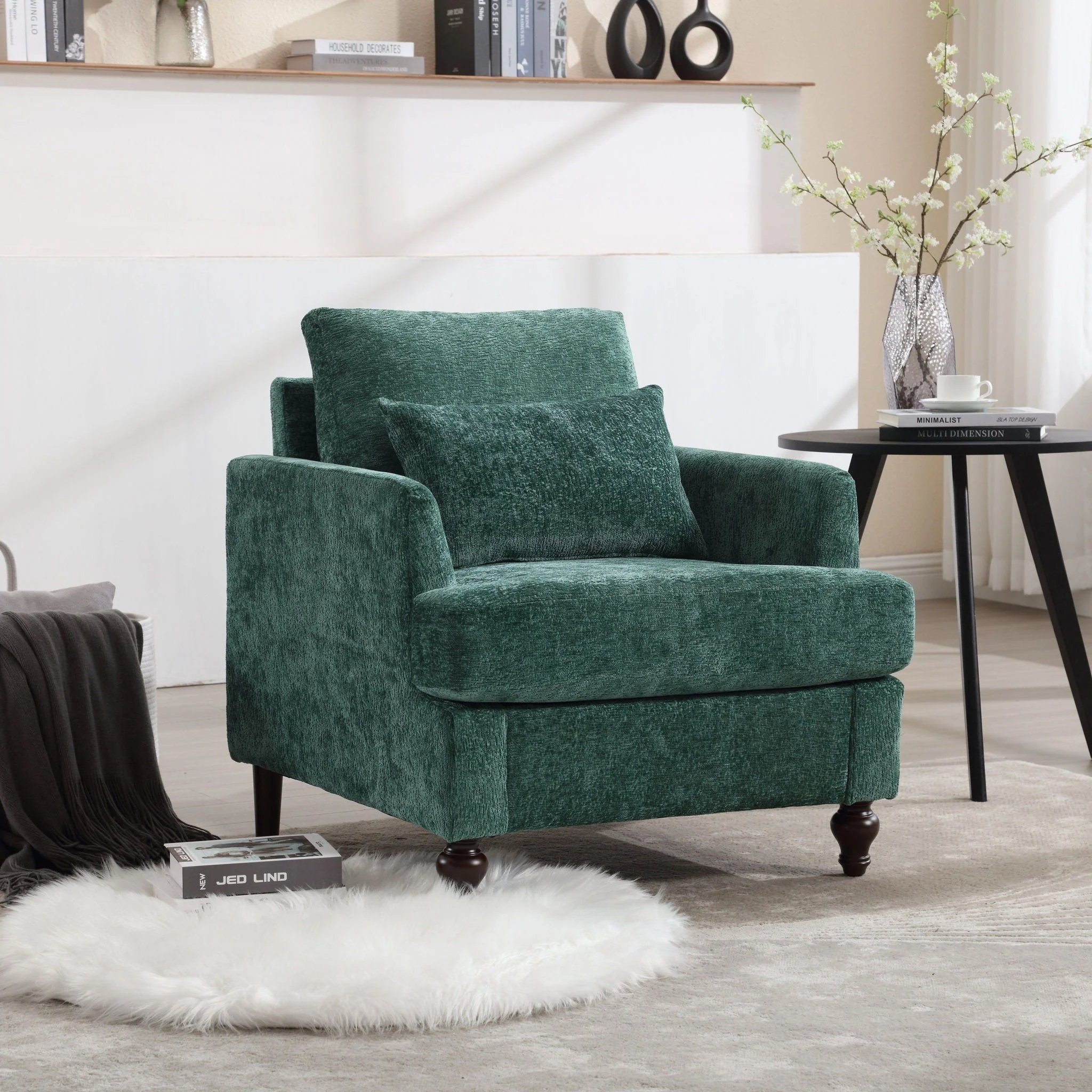 Modern Mid Century Wood Frame Armchair With Tufted Design - Image 16