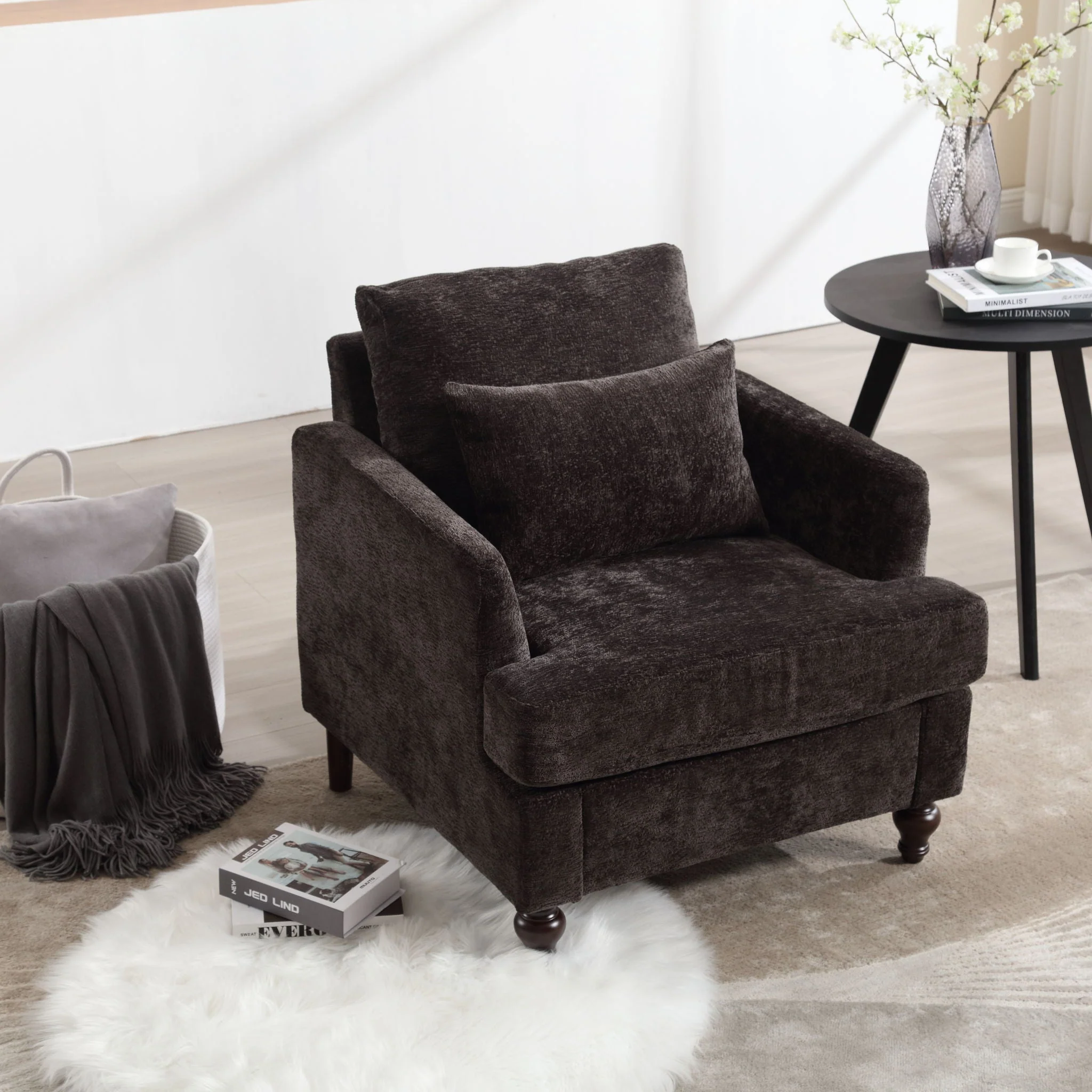 Modern Mid Century Wood Frame Armchair With Tufted Design - Image 7