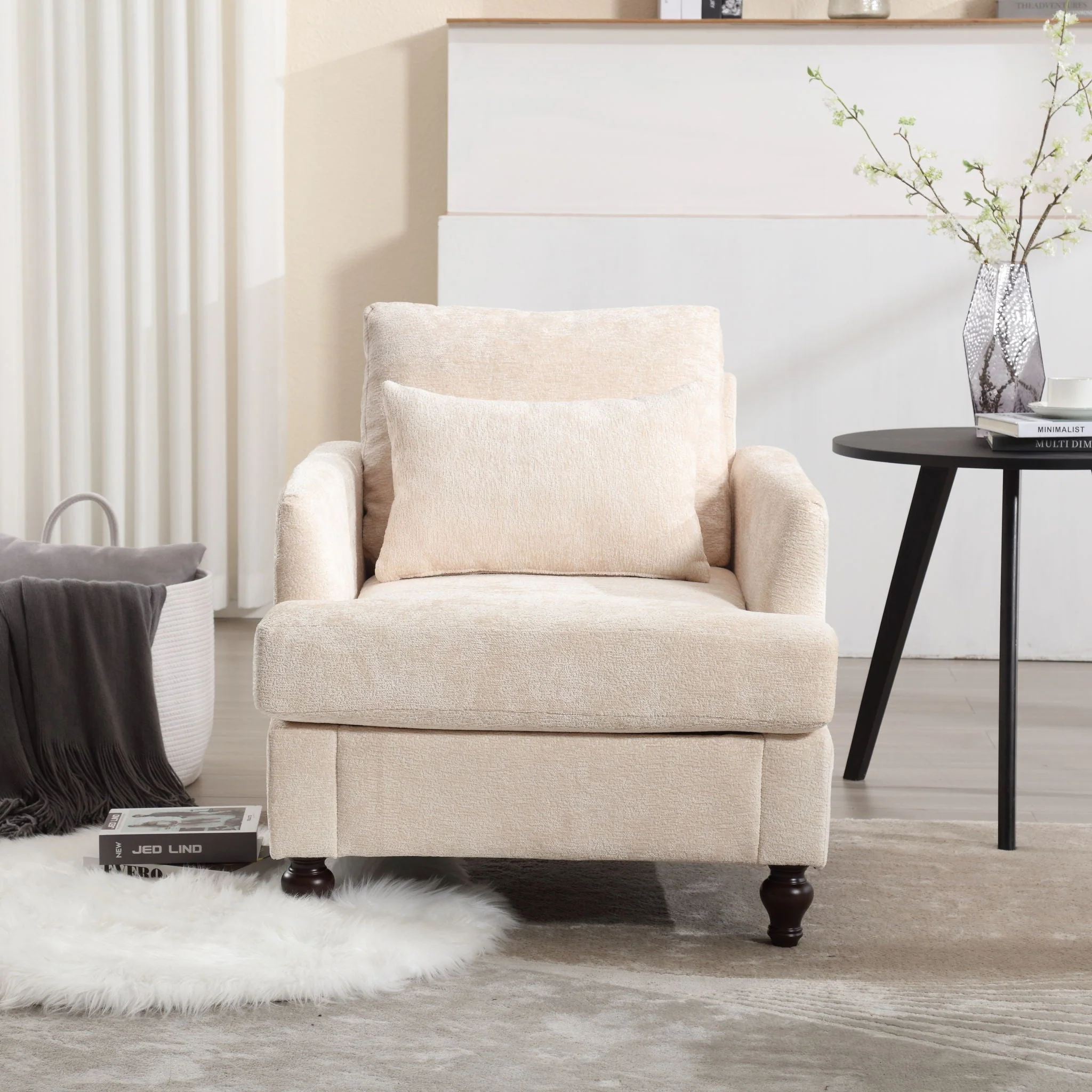 Modern Mid Century Wood Frame Armchair With Tufted Design - Image 8