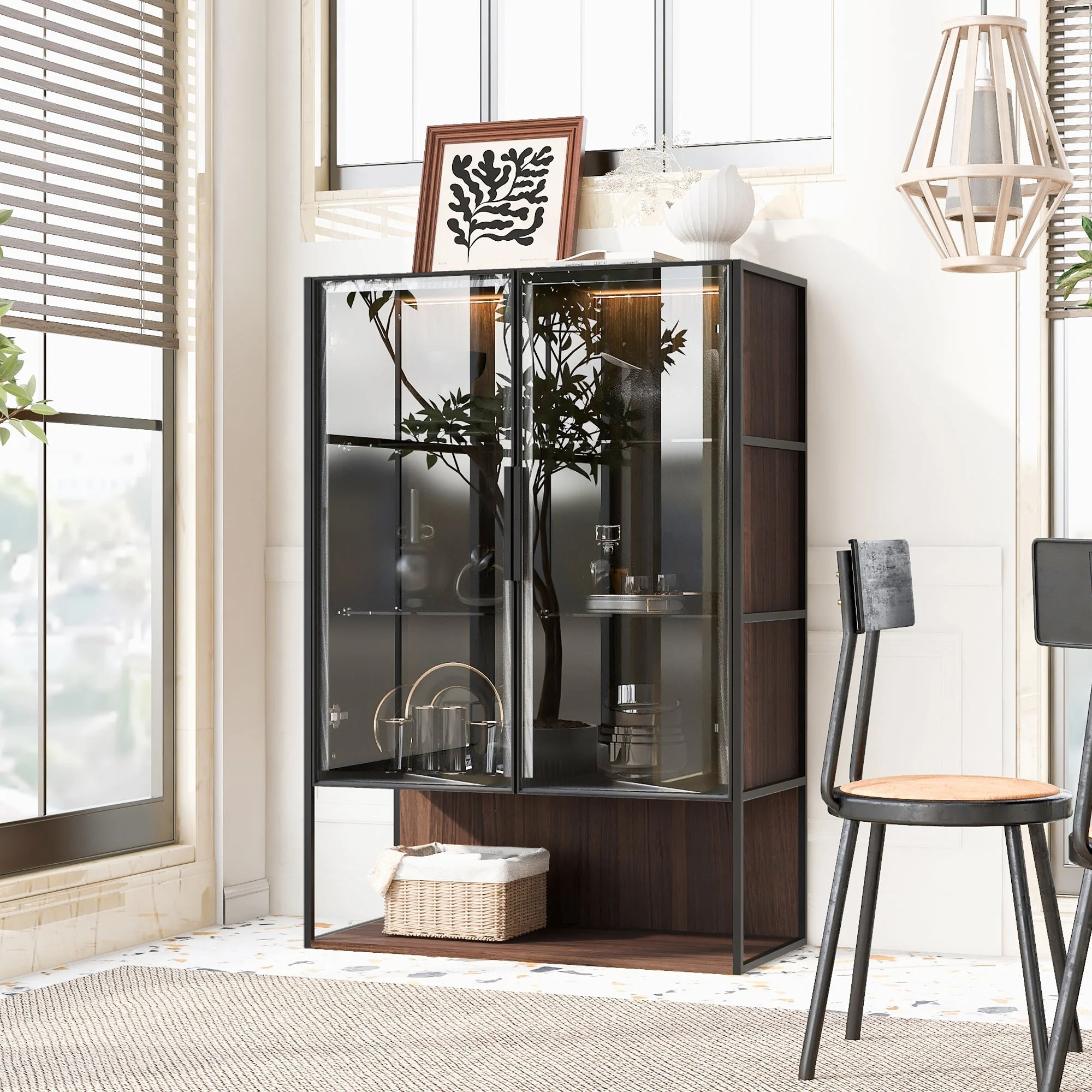 Modern Minimalist 51.2'' Tall Lighted Display Cabinet with Tempered Glass - Image 2