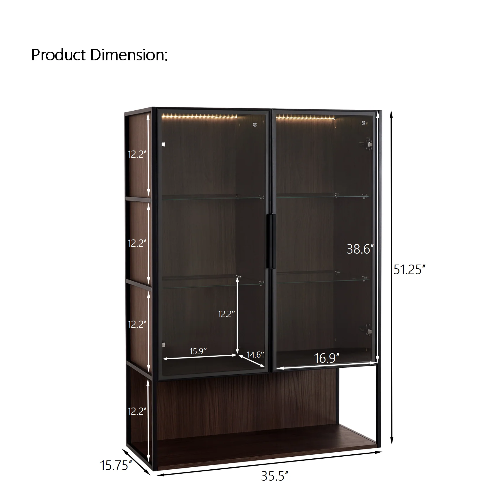 Modern Minimalist 51.2'' Tall Lighted Display Cabinet with Tempered Glass - Image 3