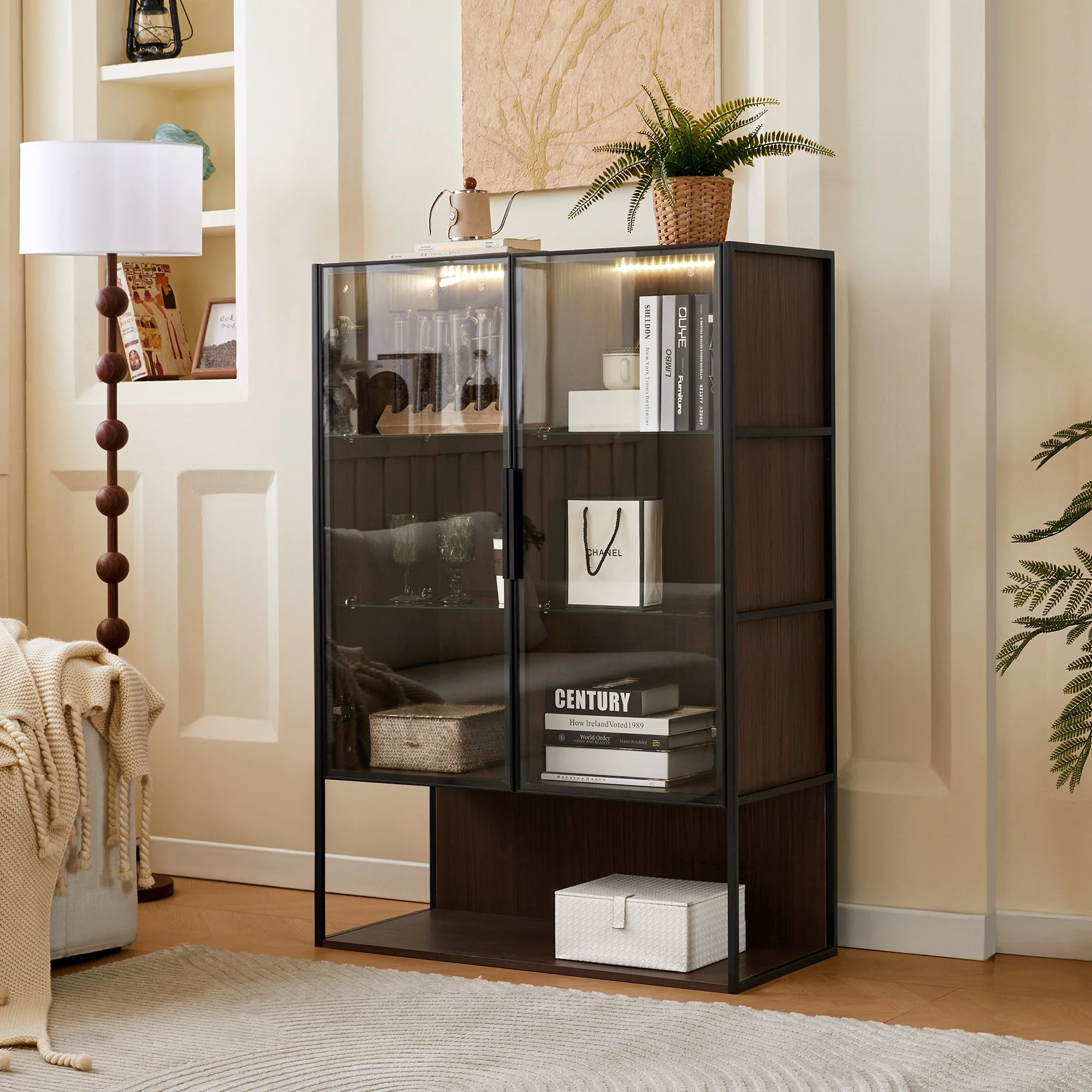 Modern Minimalist 51.2'' Tall Lighted Display Cabinet with Tempered Glass - Image 5