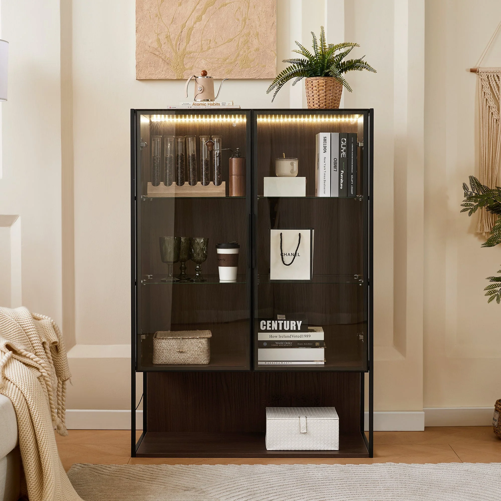 Modern Minimalist 51.2'' Tall Lighted Display Cabinet with Tempered Glass - Image 8