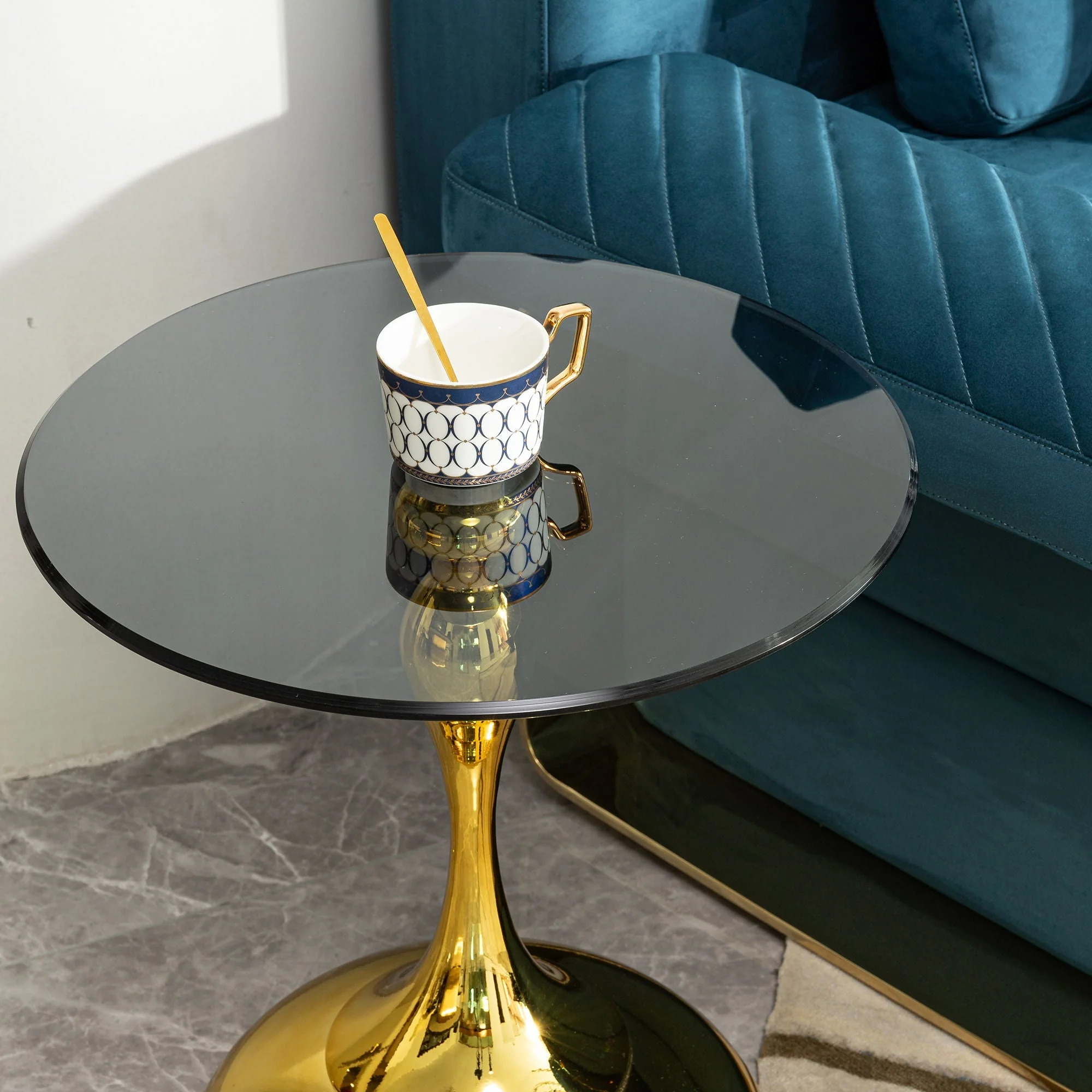 Modern Minimalist Coffee Table With Steel Legs And Tempered Glass Top - Image 2