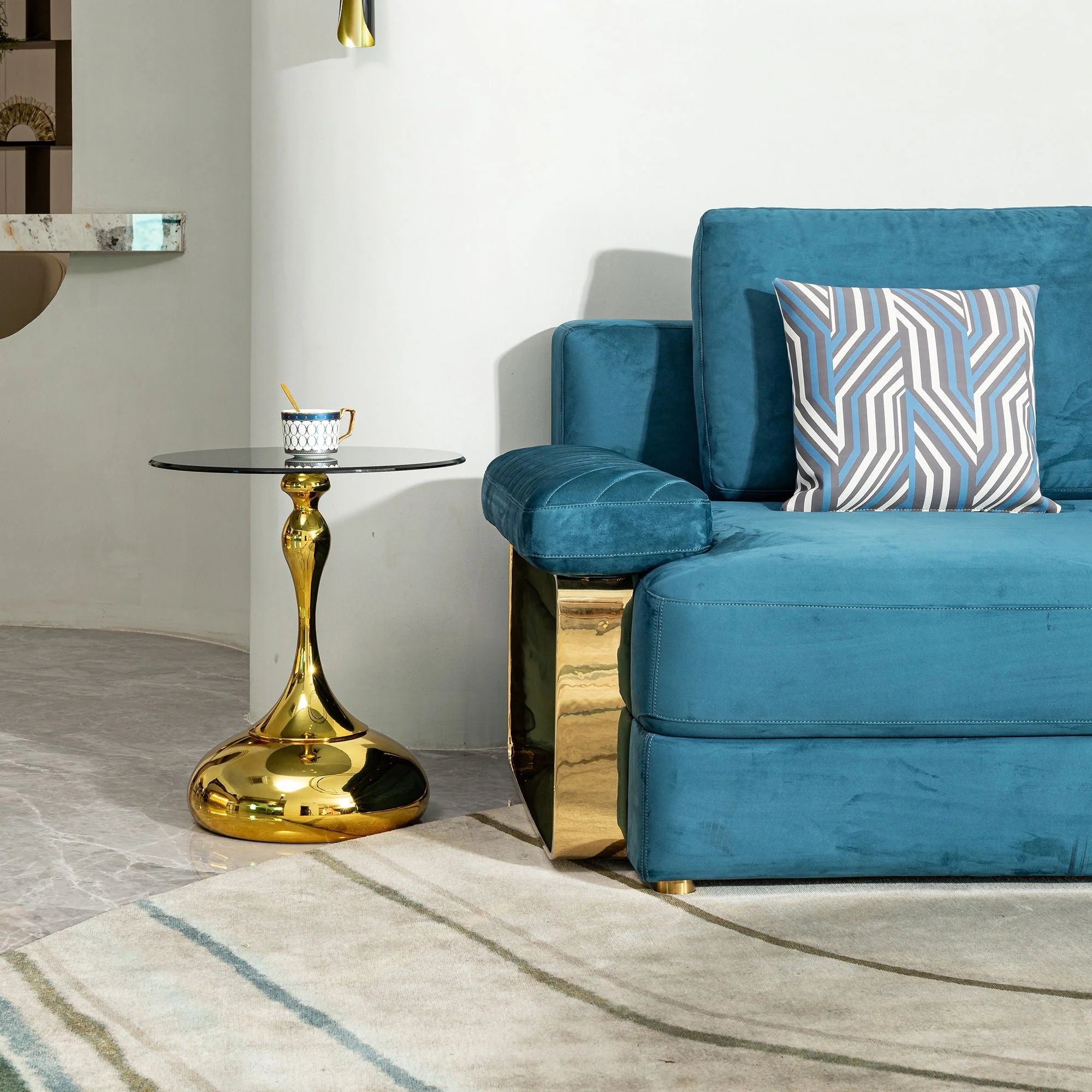 Modern Minimalist Coffee Table With Steel Legs And Tempered Glass Top - Image 3