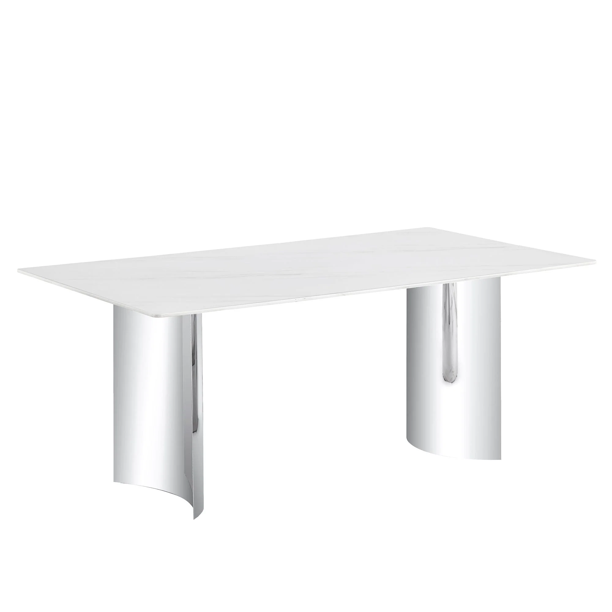 Modern Minimalist Dining Table With Imitation Marble Glass Desktop And Metal Legs - Image 2