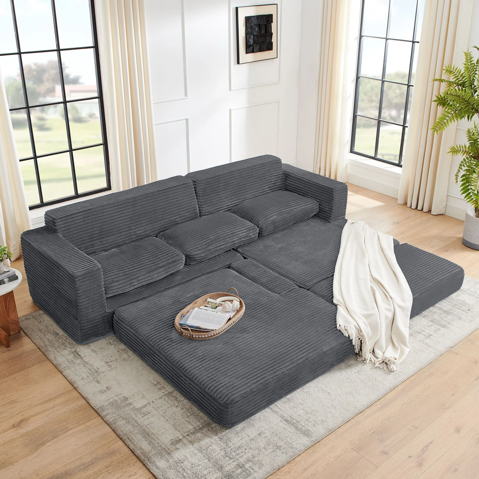 Modern Minimalist L Shape Modular Sectional Sofa, Couch - Image 11