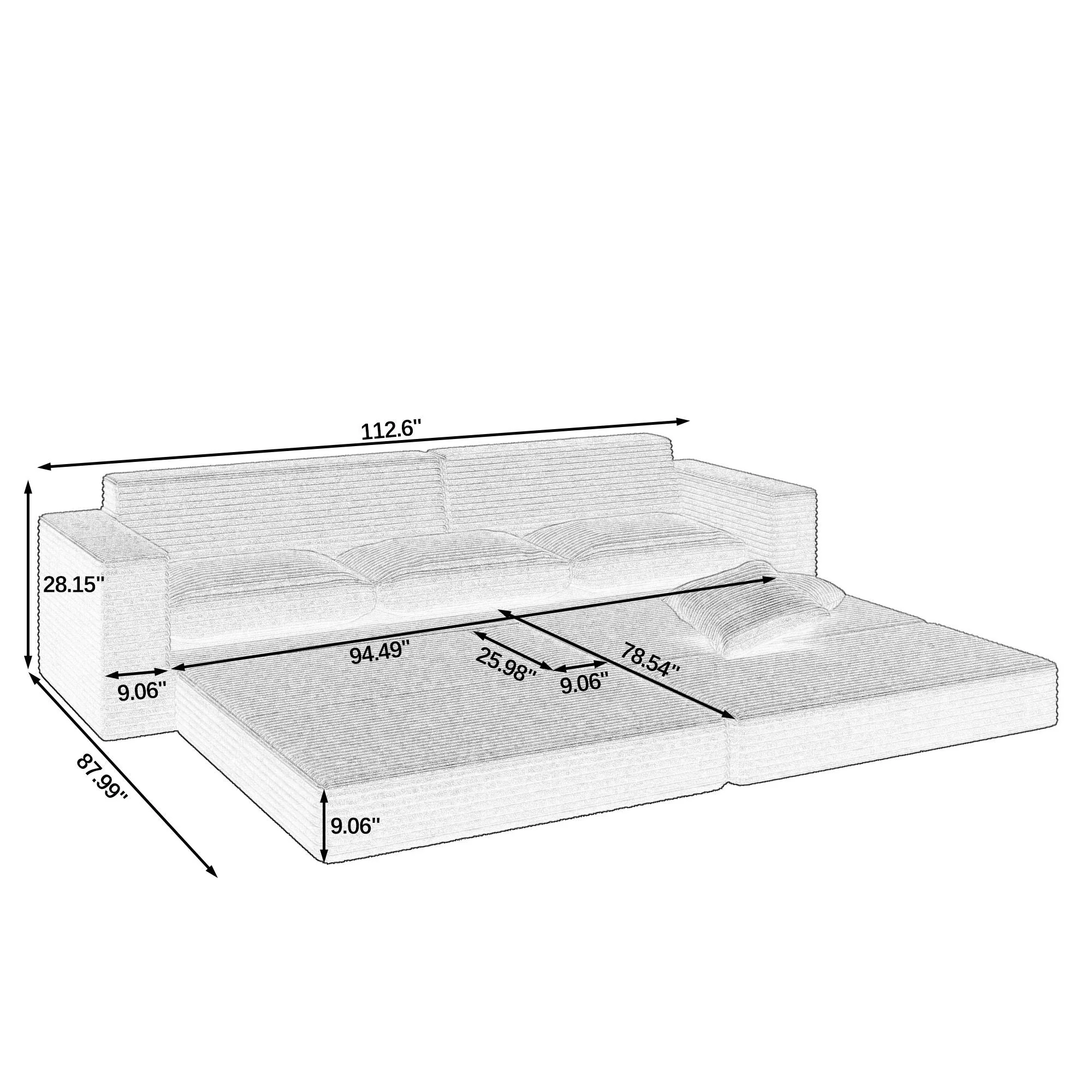 Modern Minimalist L Shape Modular Sectional Sofa, Couch - Image 6