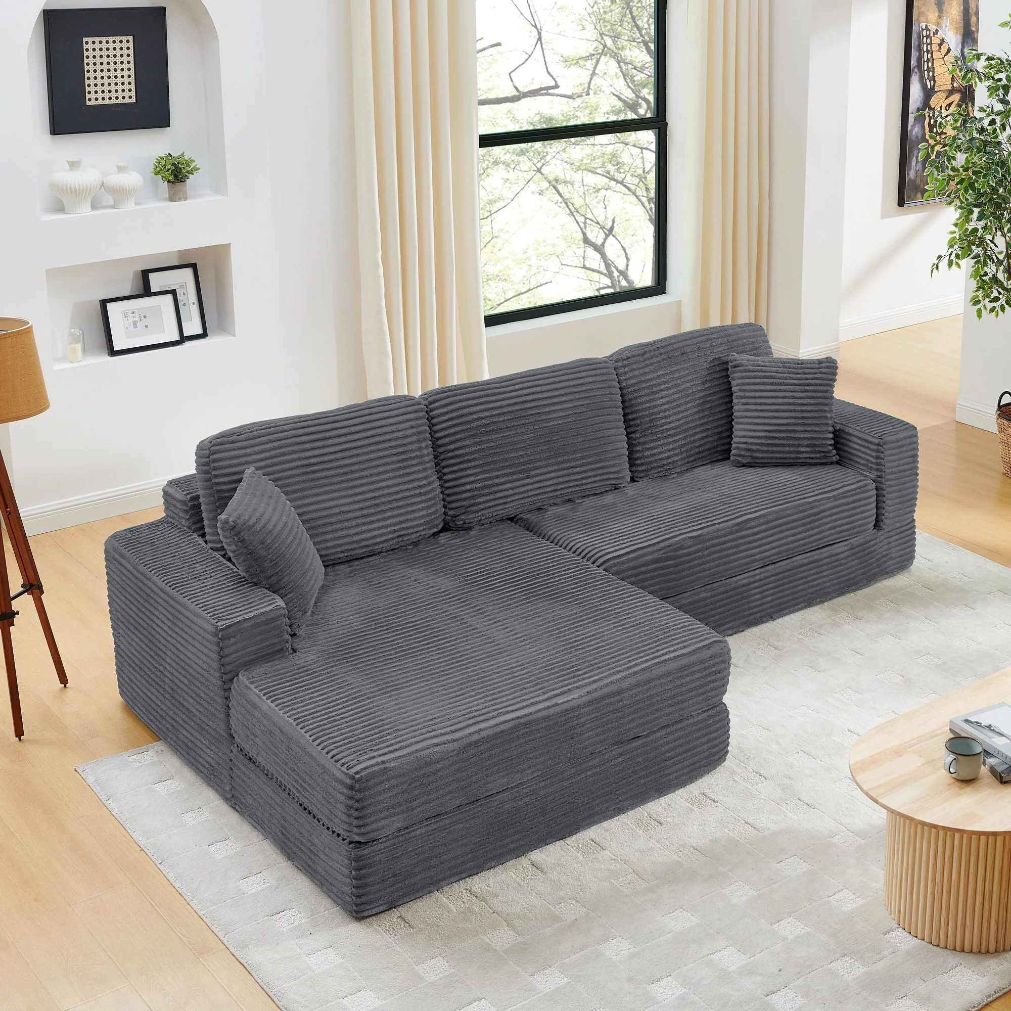 Modern Minimalist L Shape Modular Sectional Sofa, Couch - Image 7