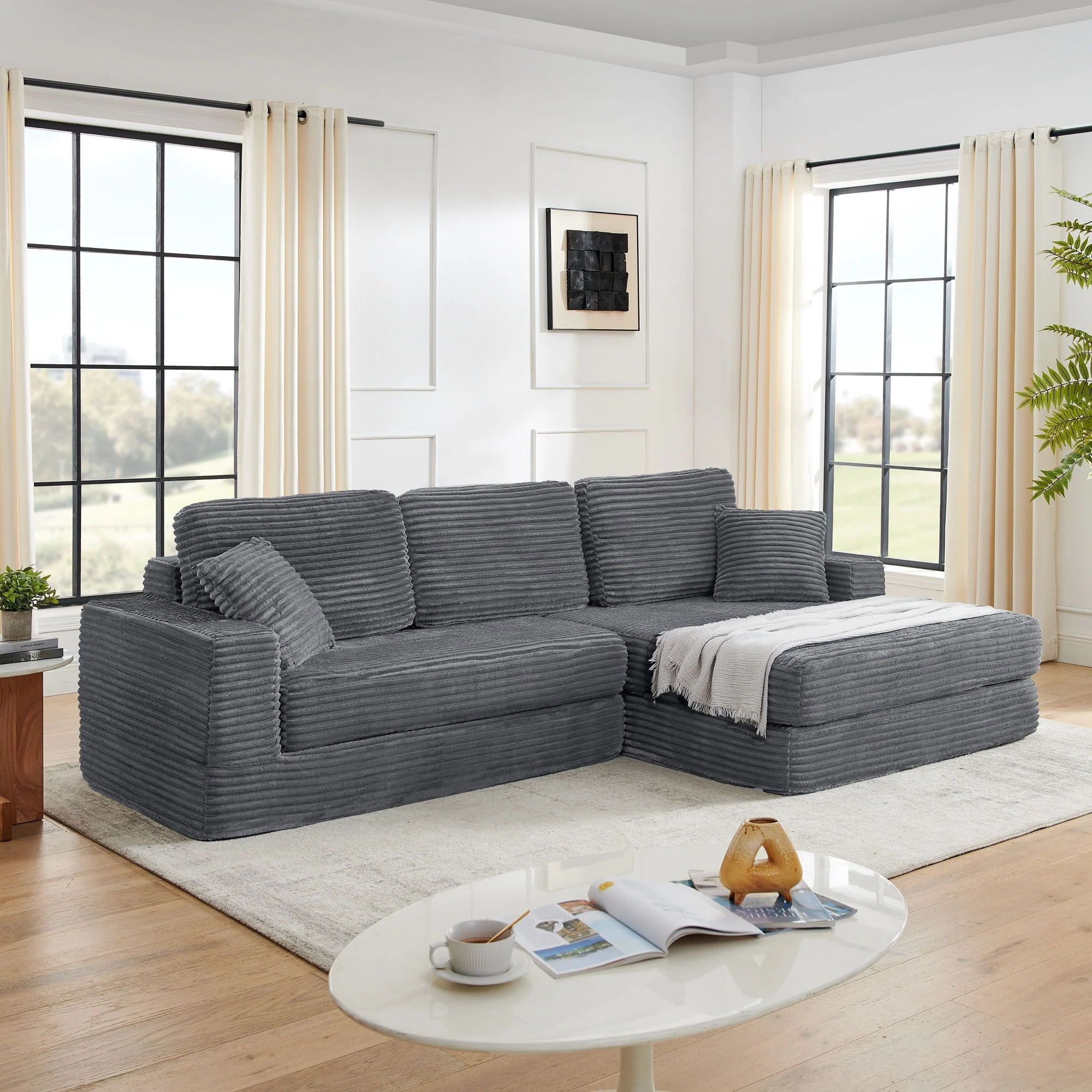 Modern Minimalist L Shape Modular Sectional Sofa, Couch - Image 8