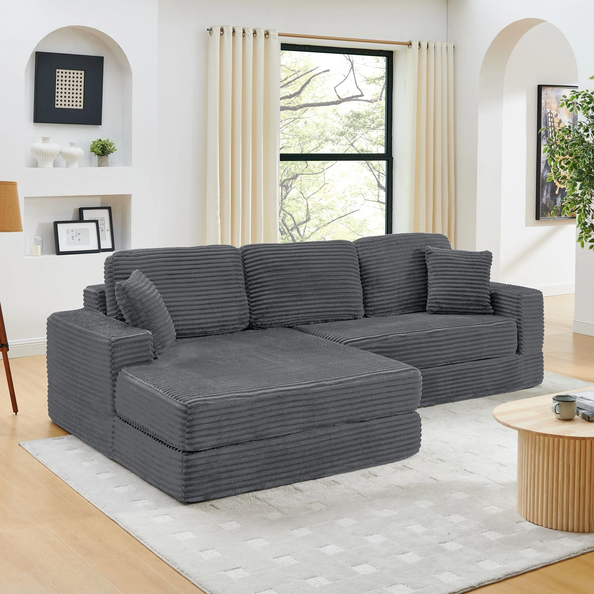 Modern Minimalist L Shape Modular Sectional Sofa, Couch - Image 9