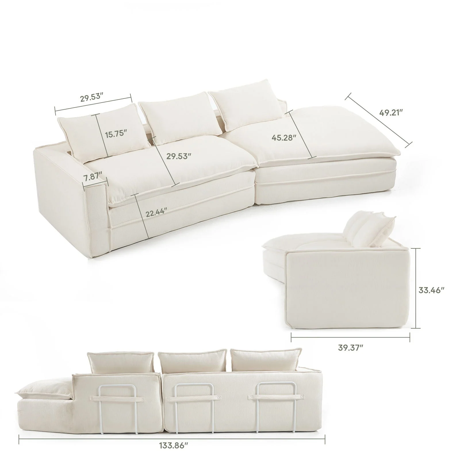 Modern Minimalist Modular Sectional Sofa With Deep Seats And Right Facing Chaise - Image 10