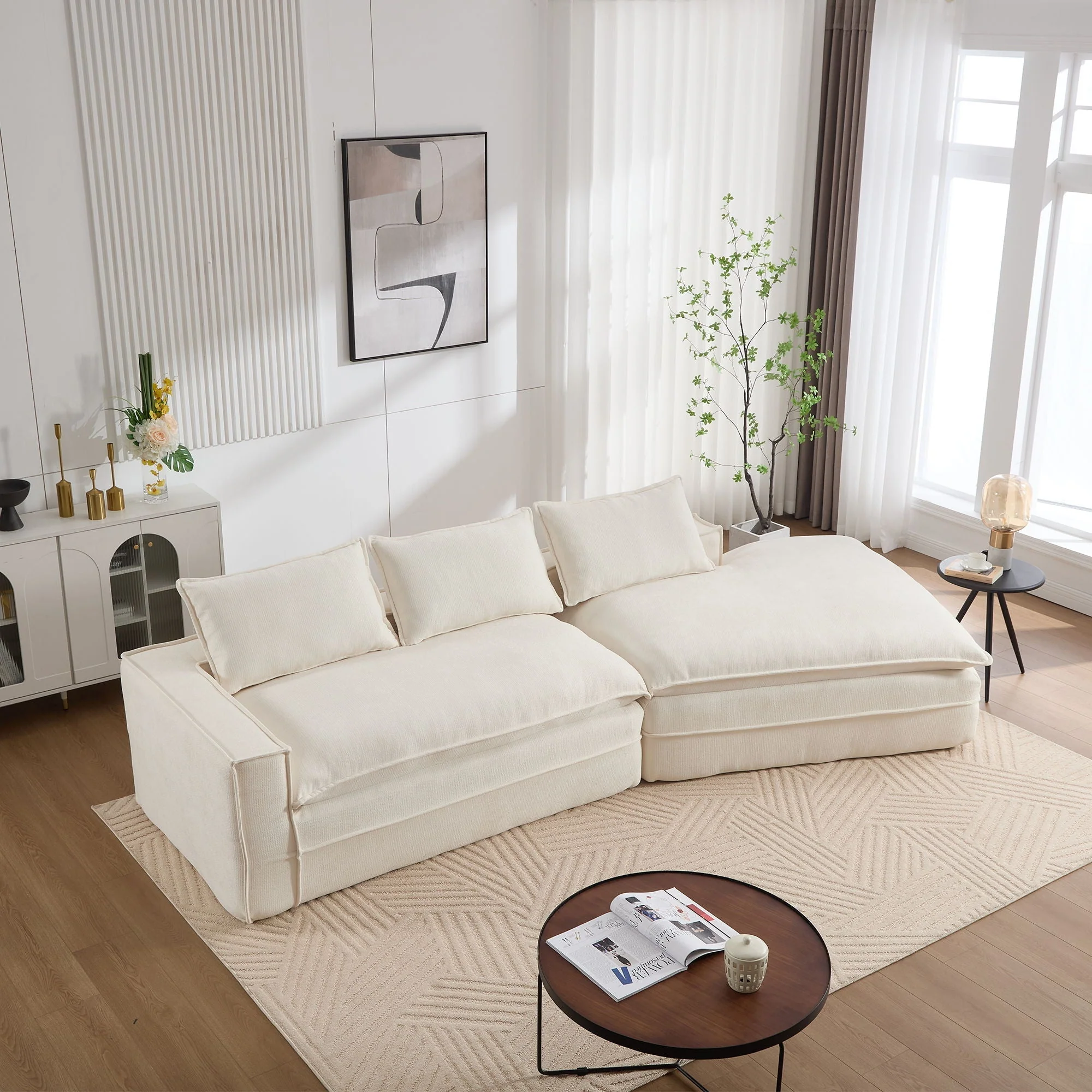 Modern Minimalist Modular Sectional Sofa With Deep Seats And Right Facing Chaise - Image 11