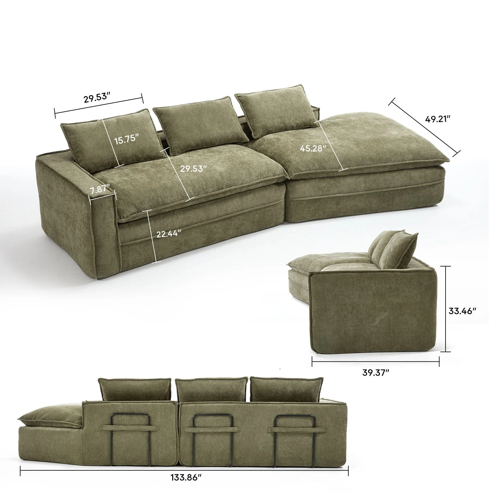 Modern Minimalist Modular Sectional Sofa With Deep Seats And Right Facing Chaise - Image 12
