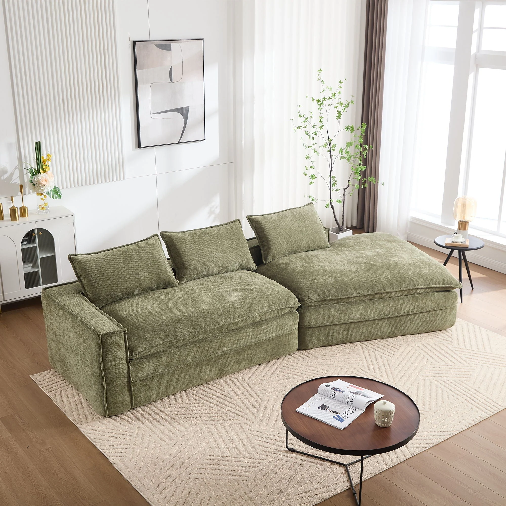 Modern Minimalist Modular Sectional Sofa With Deep Seats And Right Facing Chaise - Image 4