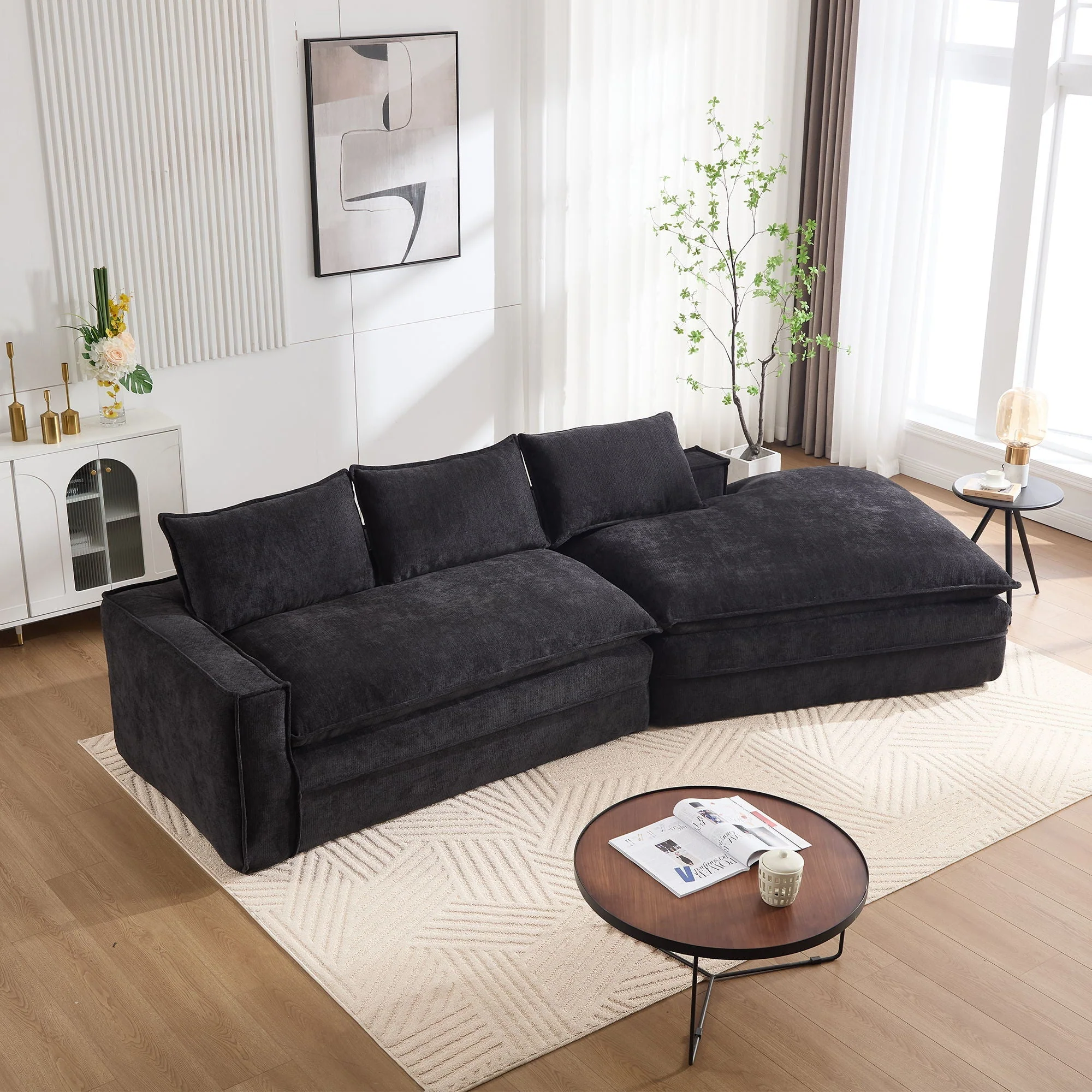 Modern Minimalist Modular Sectional Sofa With Deep Seats And Right Facing Chaise - Image 7
