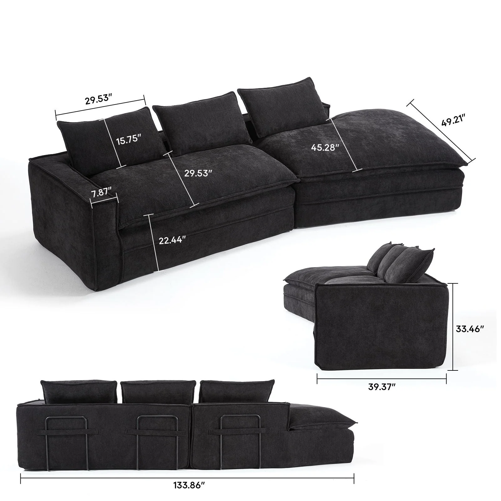 Modern Minimalist Modular Sectional Sofa With Deep Seats And Right Facing Chaise - Image 9