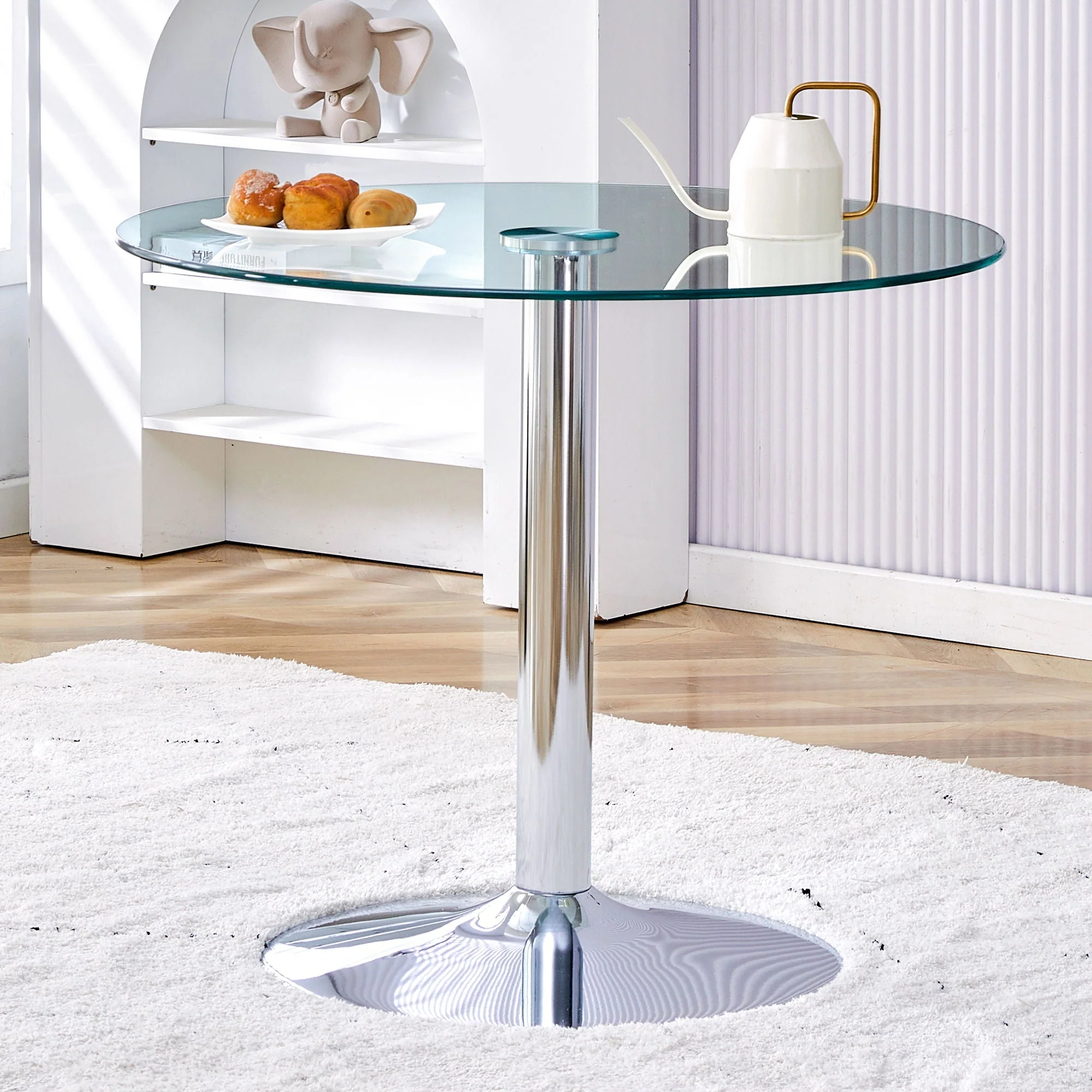 Modern Minimalist Round Dining Table With Glass Top - Image 4