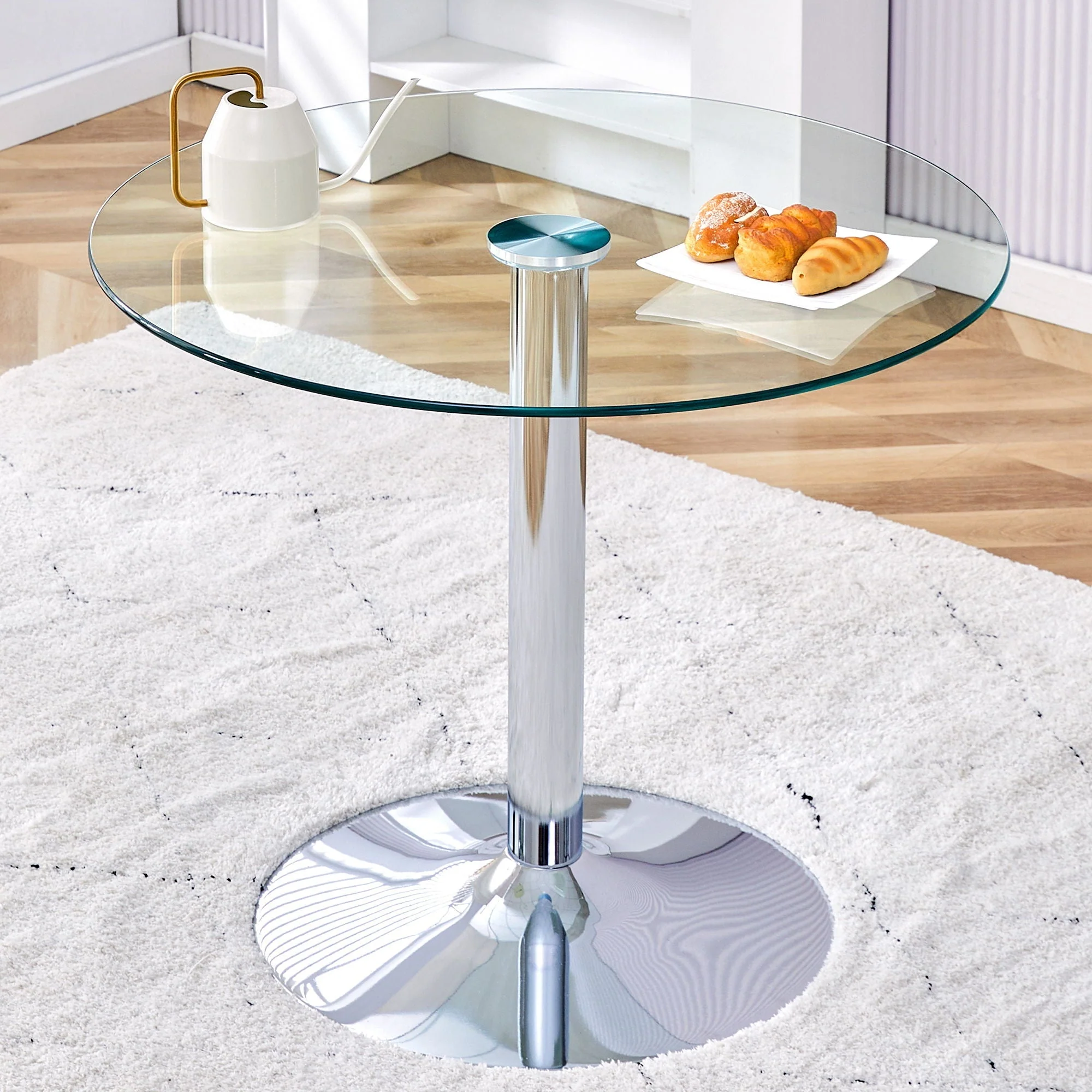 Modern Minimalist Round Dining Table With Glass Top - Image 5