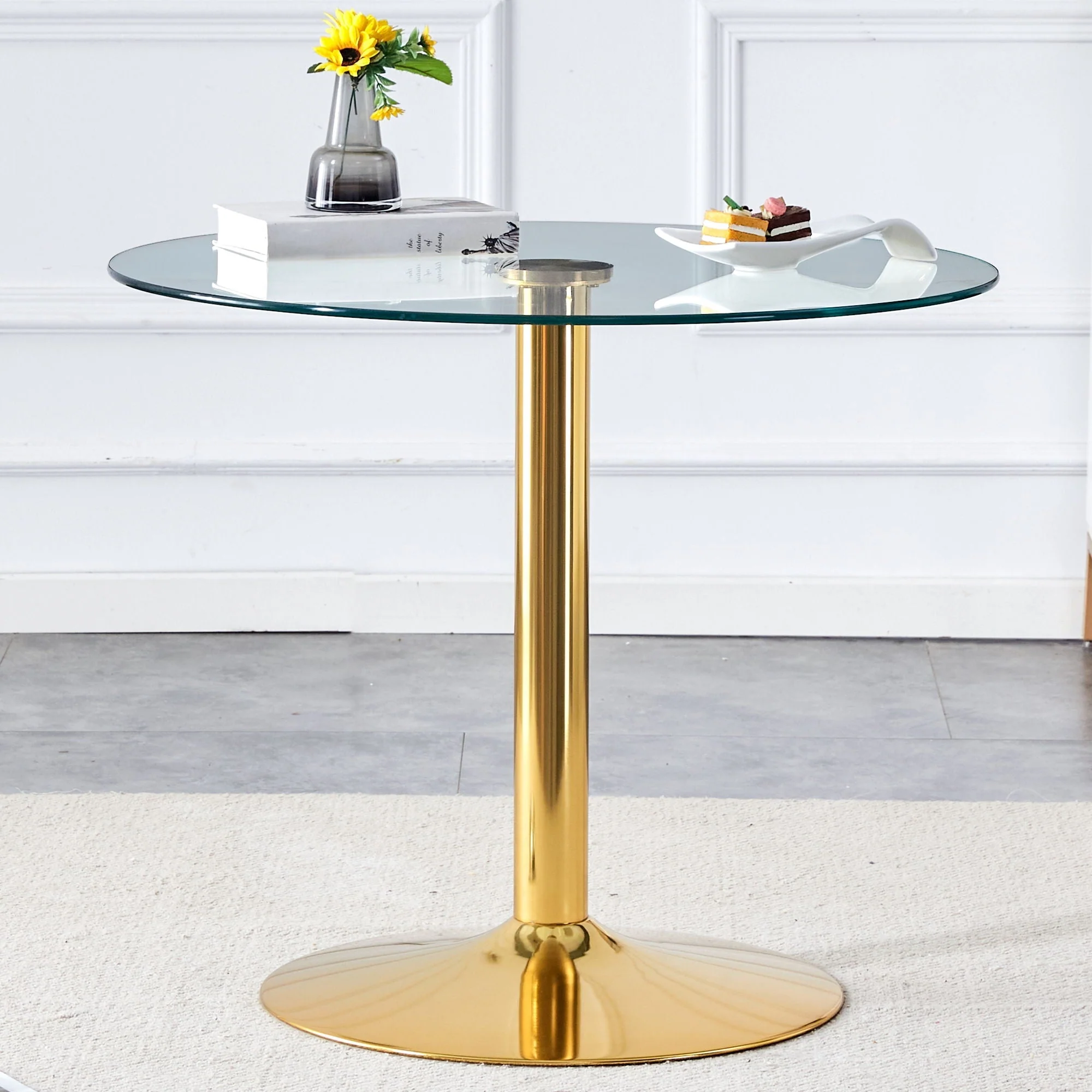 Modern Minimalist Round Dining Table With Glass Top - Image 6