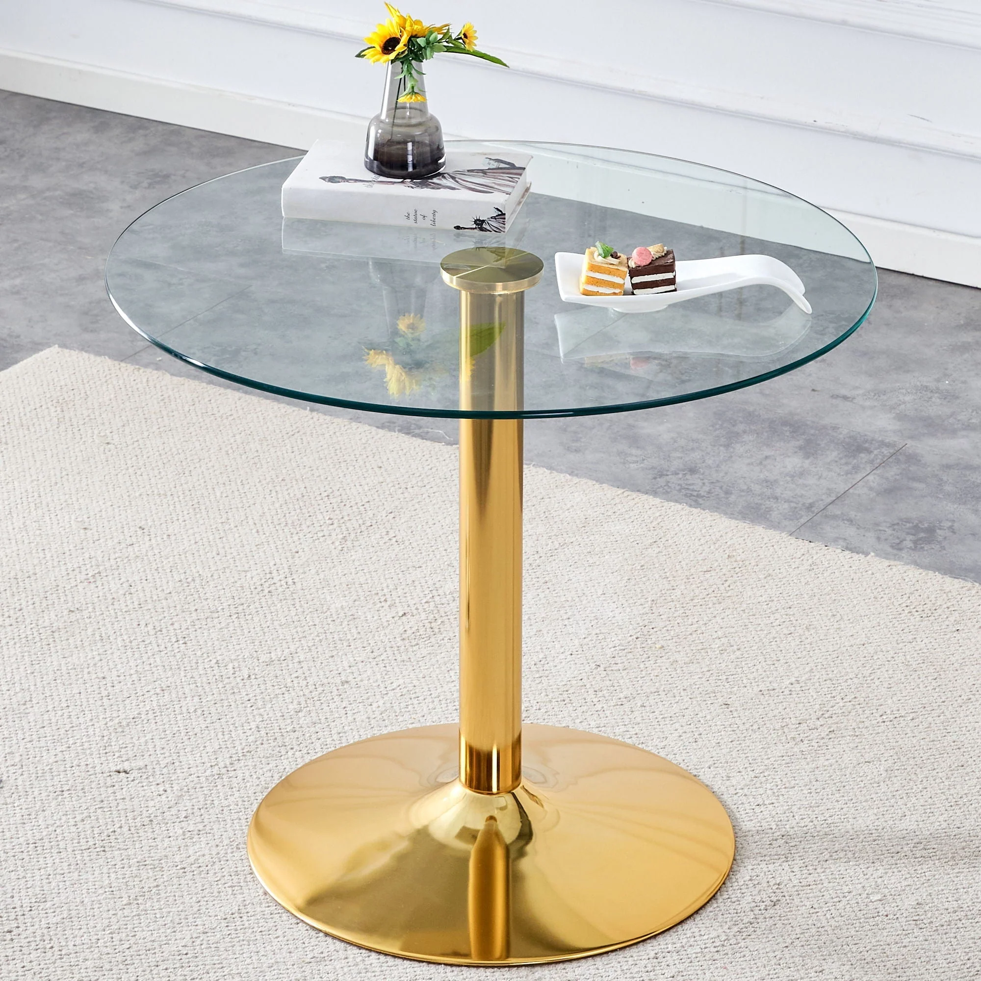 Modern Minimalist Round Dining Table With Glass Top - Image 7