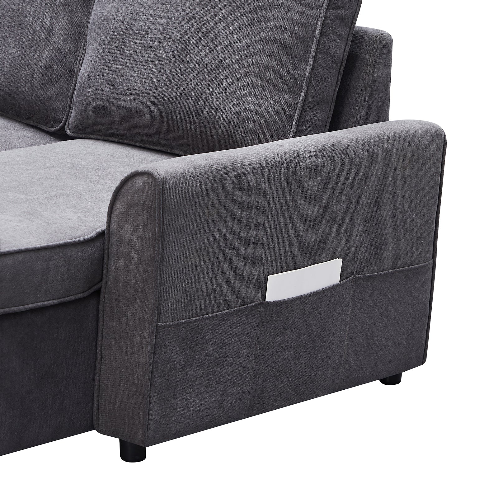Modern Modular L-Shaped Sofa Bed with Chaise Dark Grey Linen - Image 10