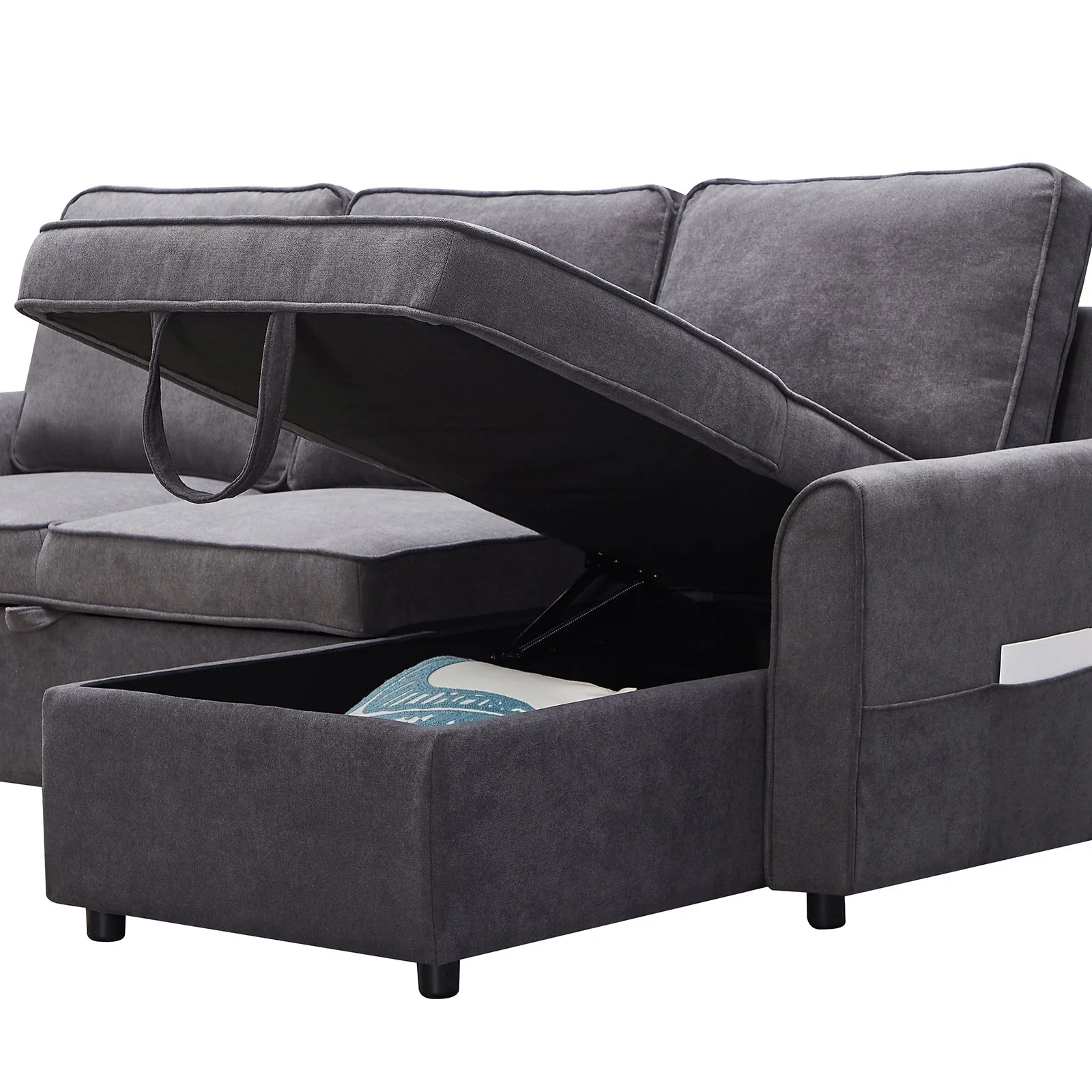 Modern Modular L-Shaped Sofa Bed with Chaise Dark Grey Linen - Image 11