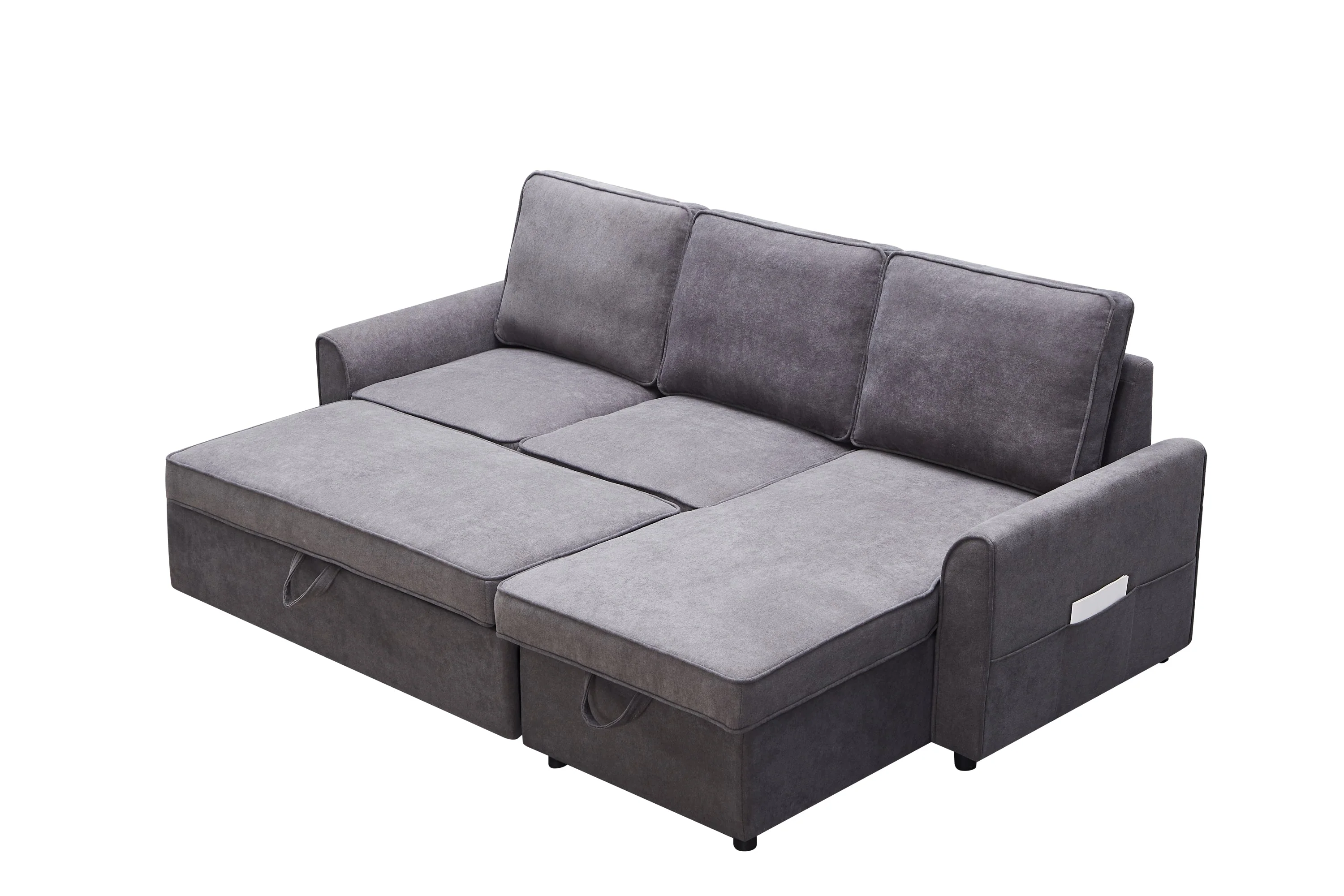 Modern Modular L-Shaped Sofa Bed with Chaise Dark Grey Linen - Image 3