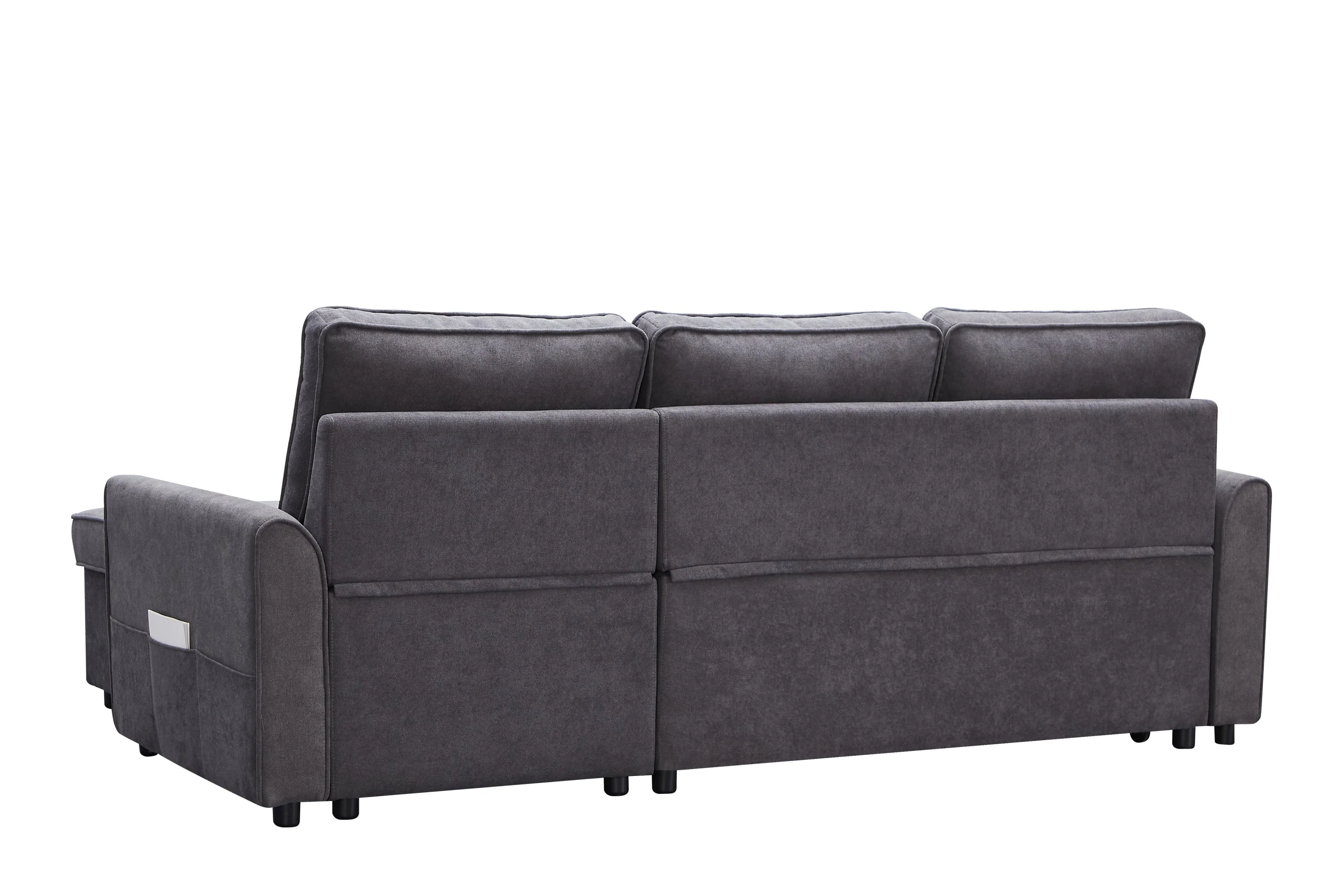 Modern Modular L-Shaped Sofa Bed with Chaise Dark Grey Linen - Image 4
