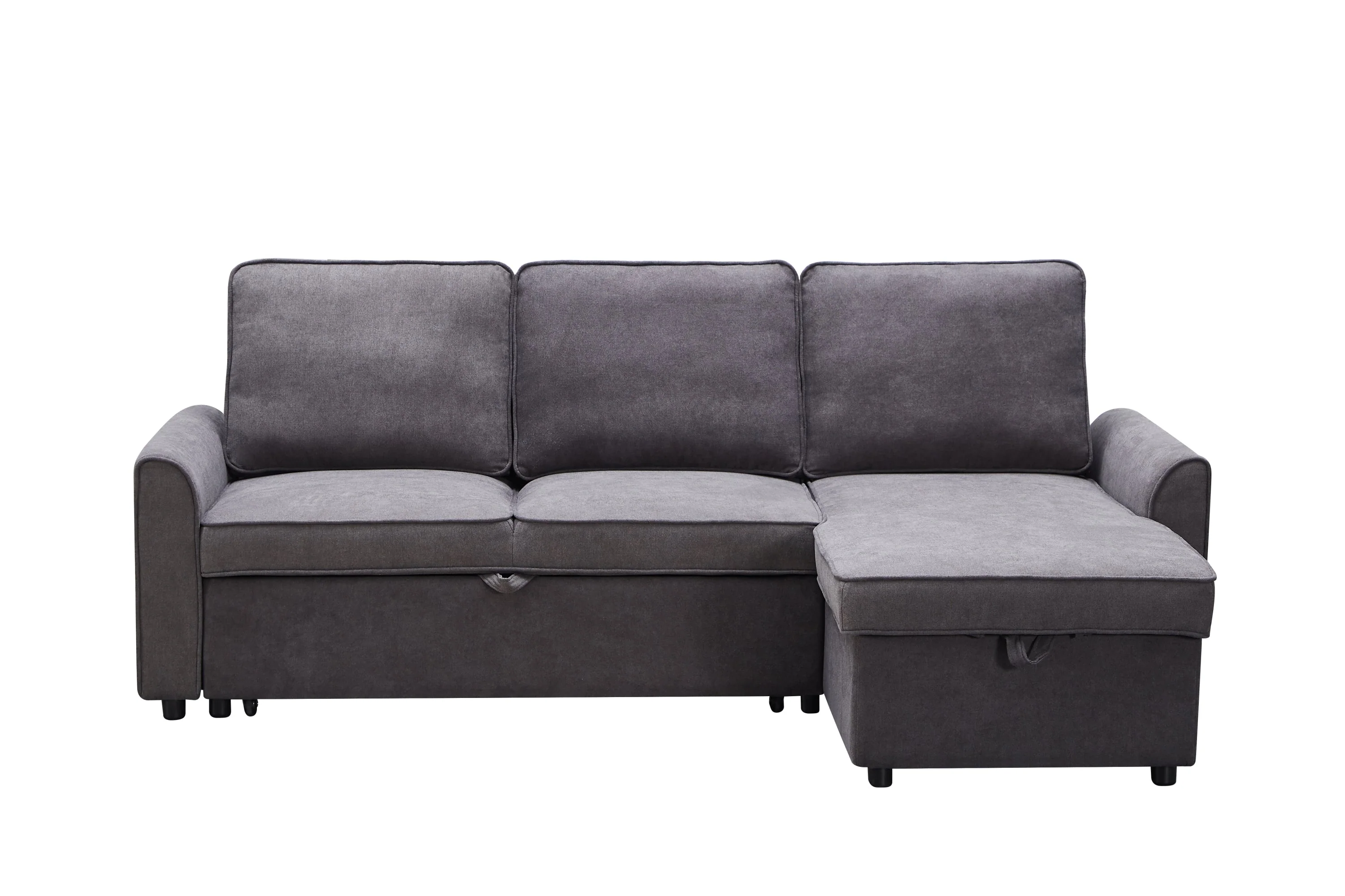 Modern Modular L-Shaped Sofa Bed with Chaise Dark Grey Linen - Image 5