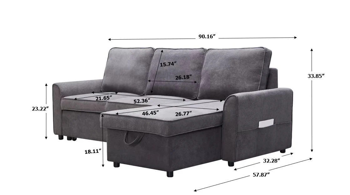 Modern Modular L-Shaped Sofa Bed with Chaise Dark Grey Linen - Image 6