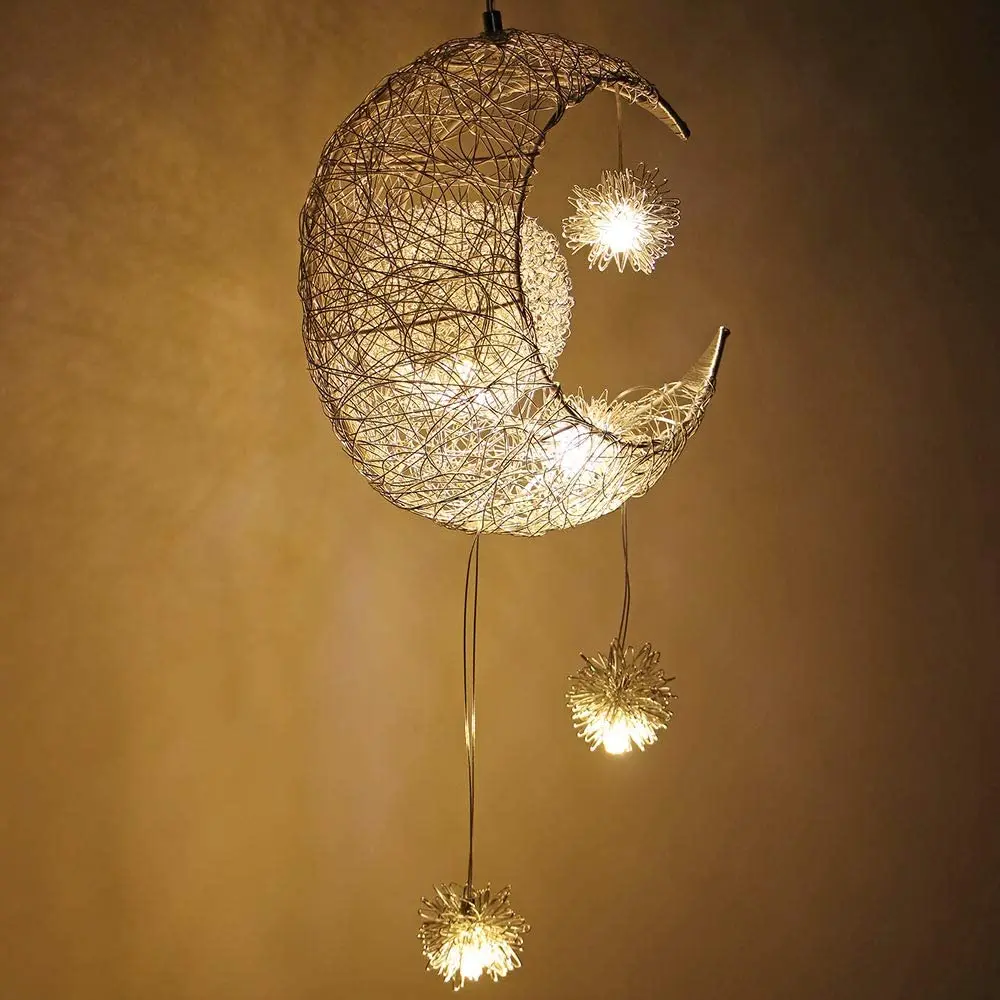 Modern Moon & Star Pendant Light LED Kids Bedroom Hanging Lamp Home Décor - Image 2