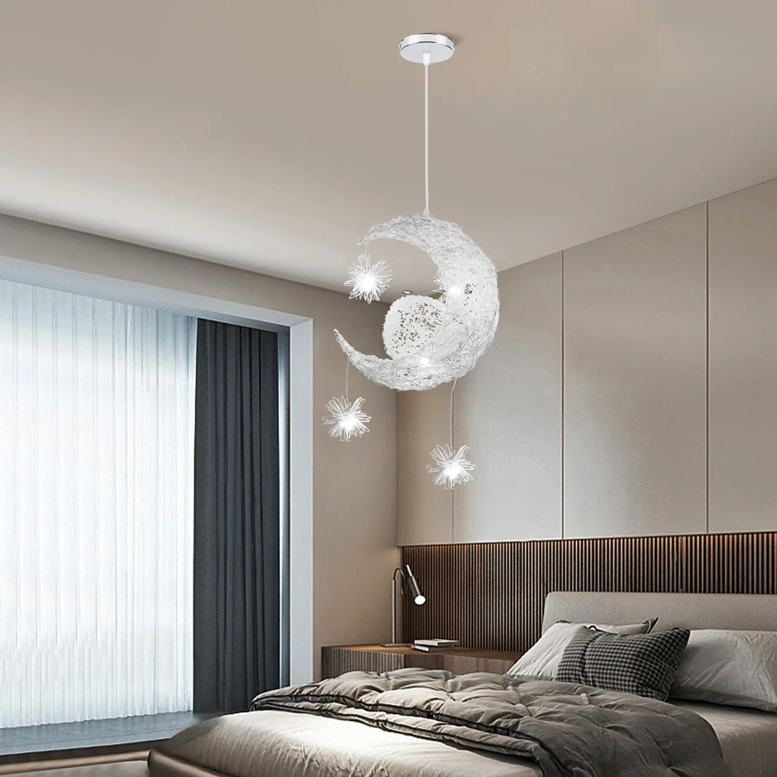 Modern Moon & Star Pendant Light LED Kids Bedroom Hanging Lamp Home Décor - Image 5