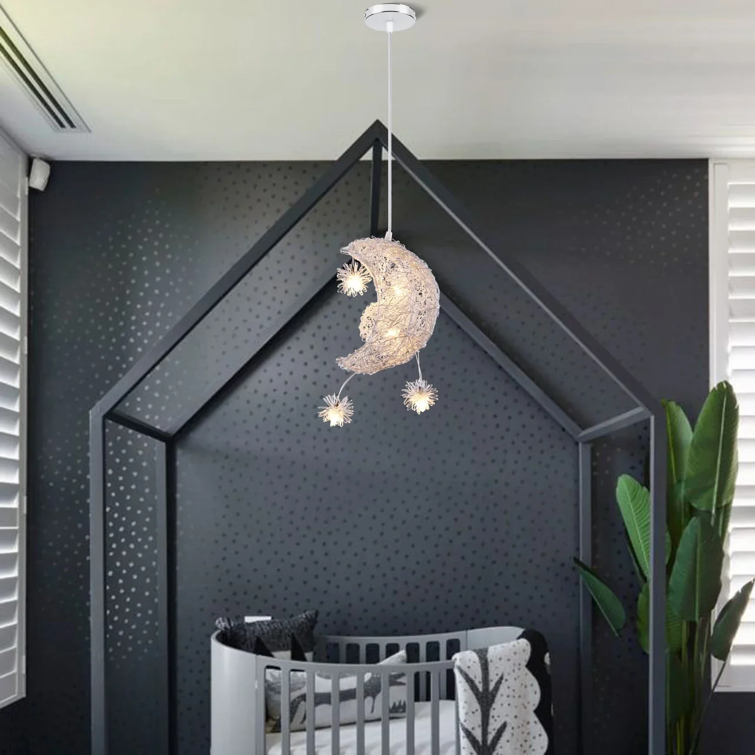 Modern Moon & Star Pendant Light LED Kids Bedroom Hanging Lamp Home Décor - Image 6