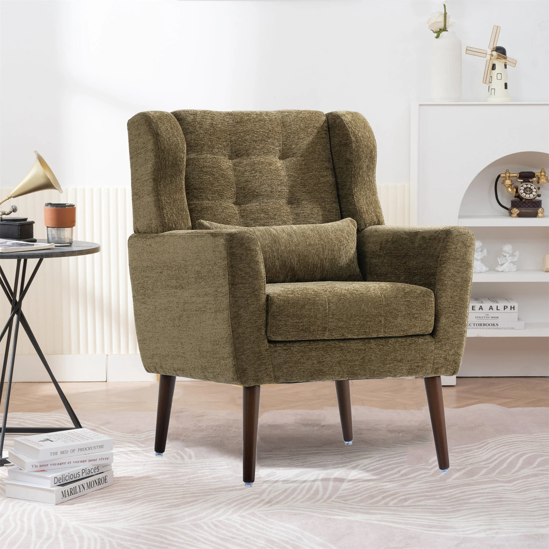 Modern Olive Green Chenille Accent Chair - Image 2