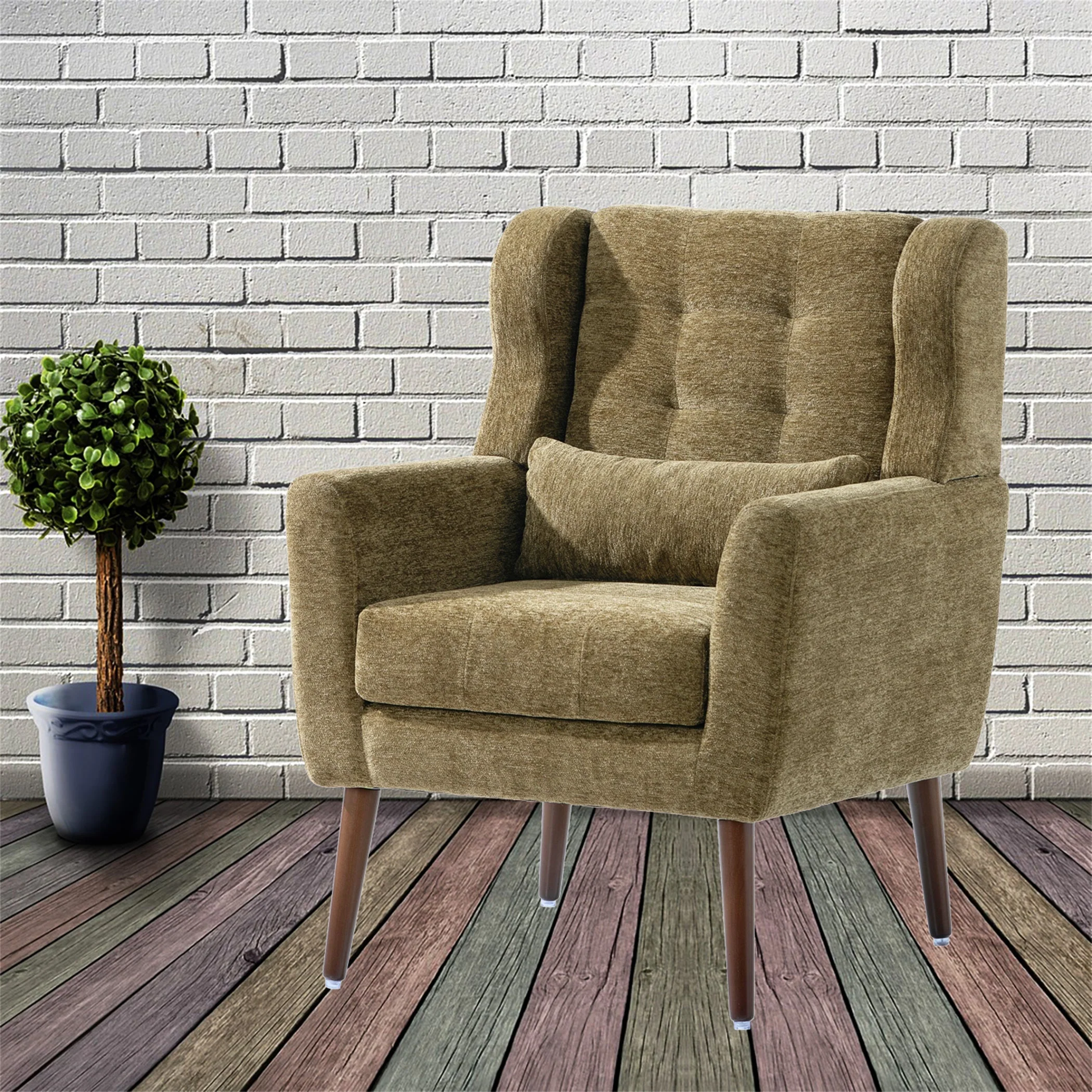 Modern Olive Green Chenille Accent Chair - Image 6