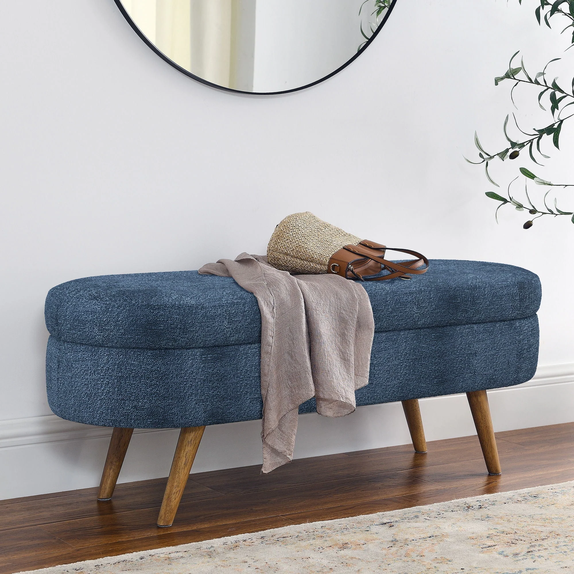 Modern Ottoman Oval Storage Bench With Rubber Wood Legs - Image 6