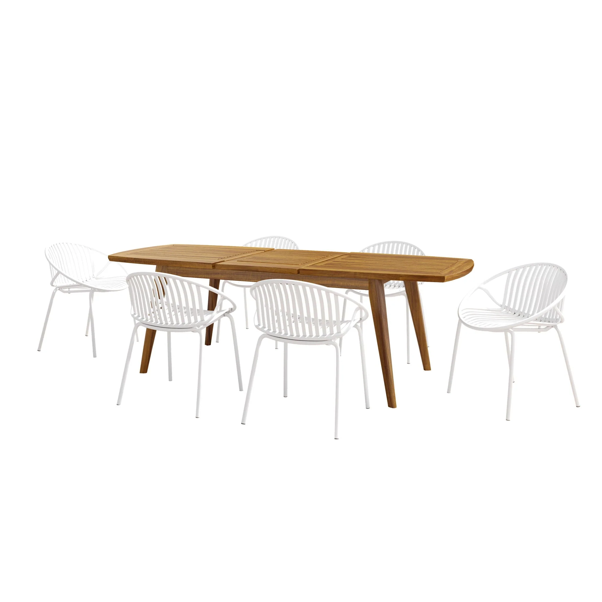 Modern Outdoor 7 Piece Expandable Dining Set with Stackable Chairs - Image 3