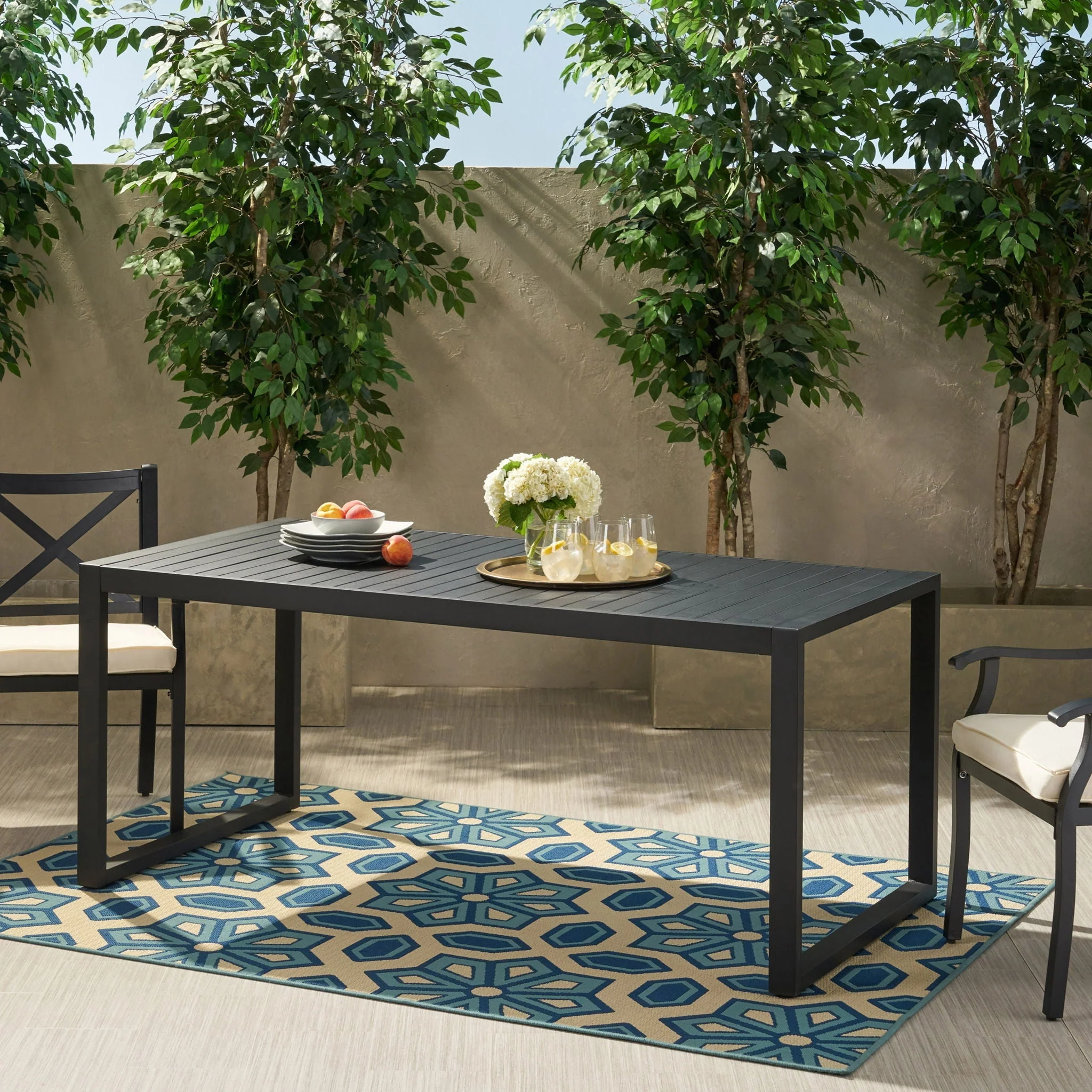Modern Outdoor Aluminum Rectangular Dining Table With Slatted Top - Image 4