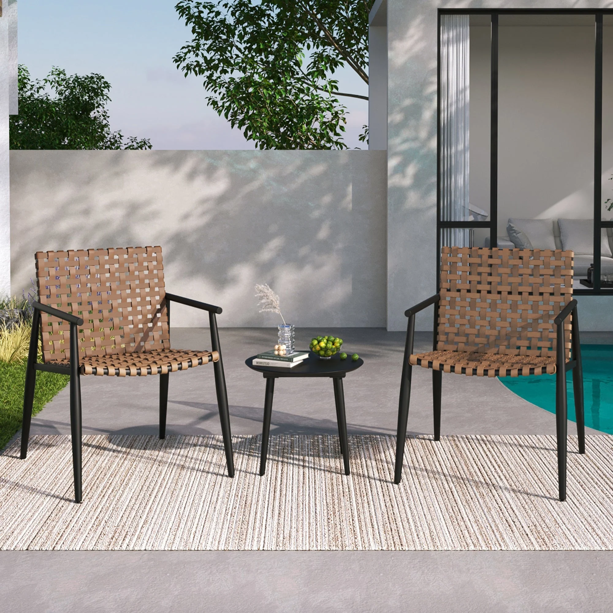 Modern Outdoor Chat Set: 2 Rattan Chairs with Side Table - Image 14