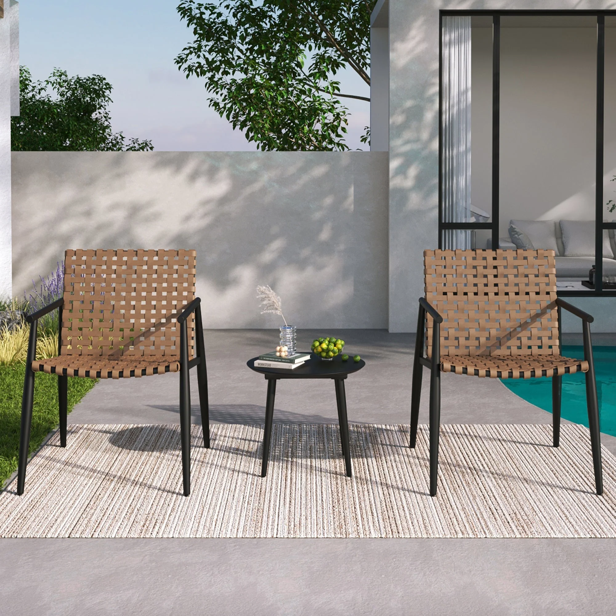 Modern Outdoor Chat Set: 2 Rattan Chairs with Side Table - Image 16