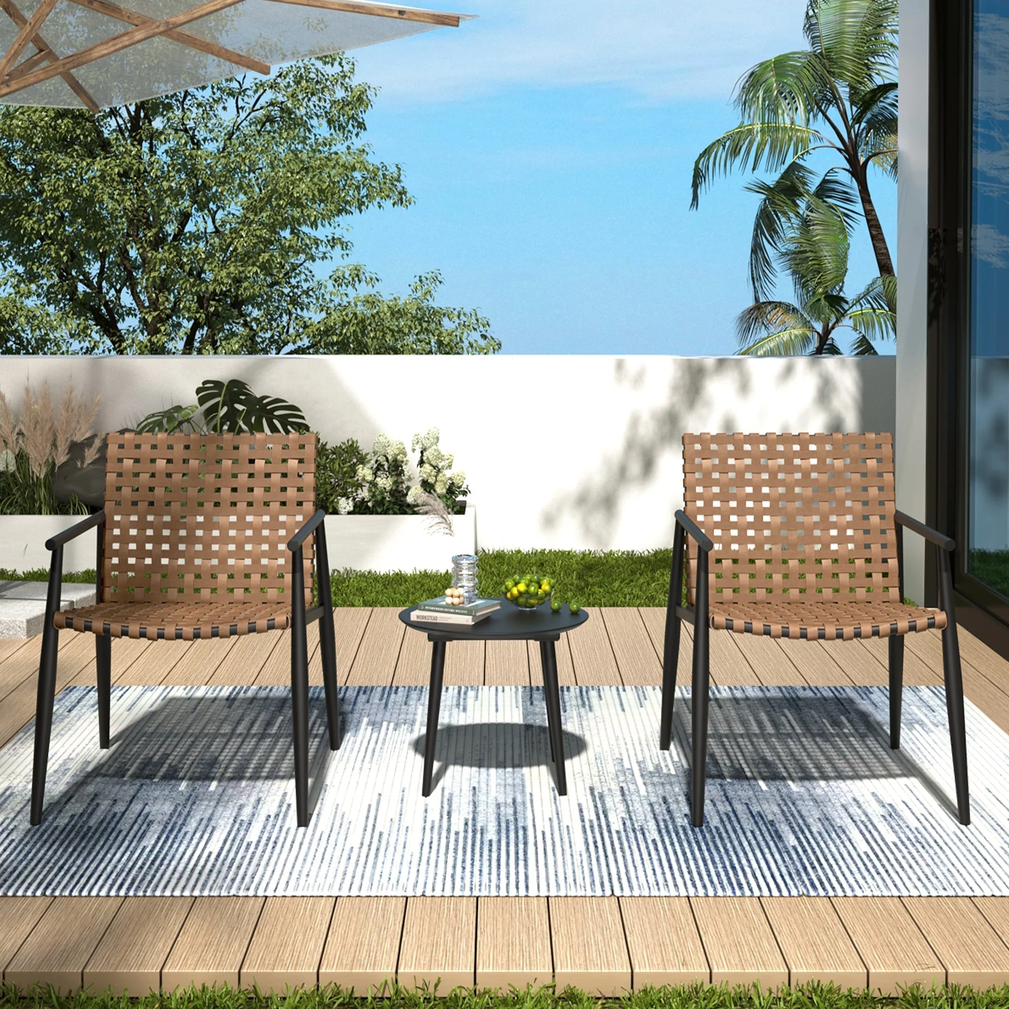 Modern Outdoor Chat Set: 2 Rattan Chairs with Side Table - Image 17