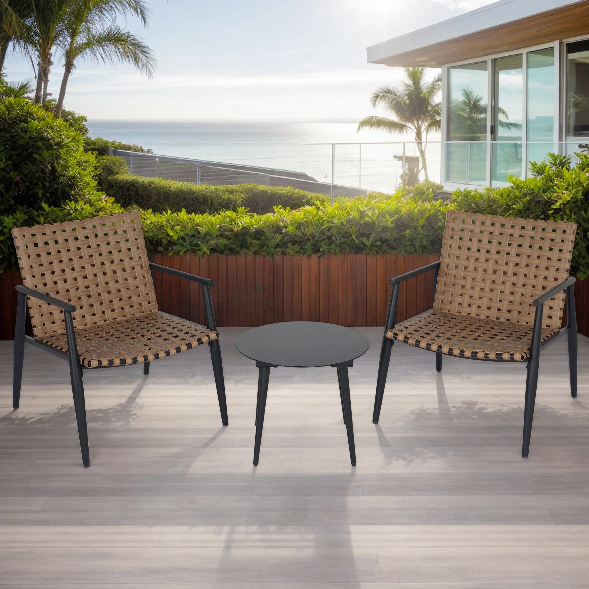 Modern Outdoor Chat Set: 2 Rattan Chairs with Side Table - Image 19