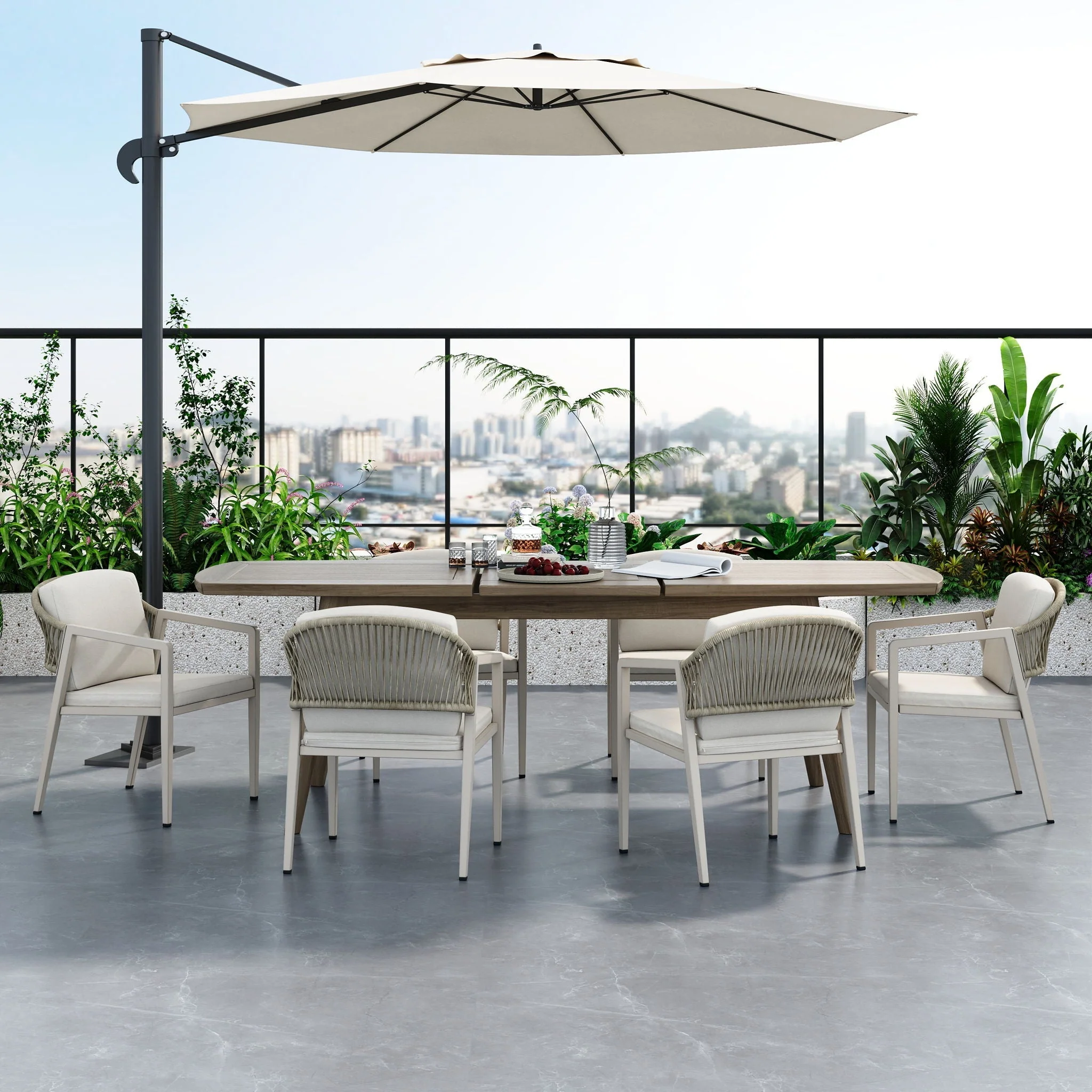 Modern Outdoor Dining Set With Expandable Acacia Wood Table - Image 8