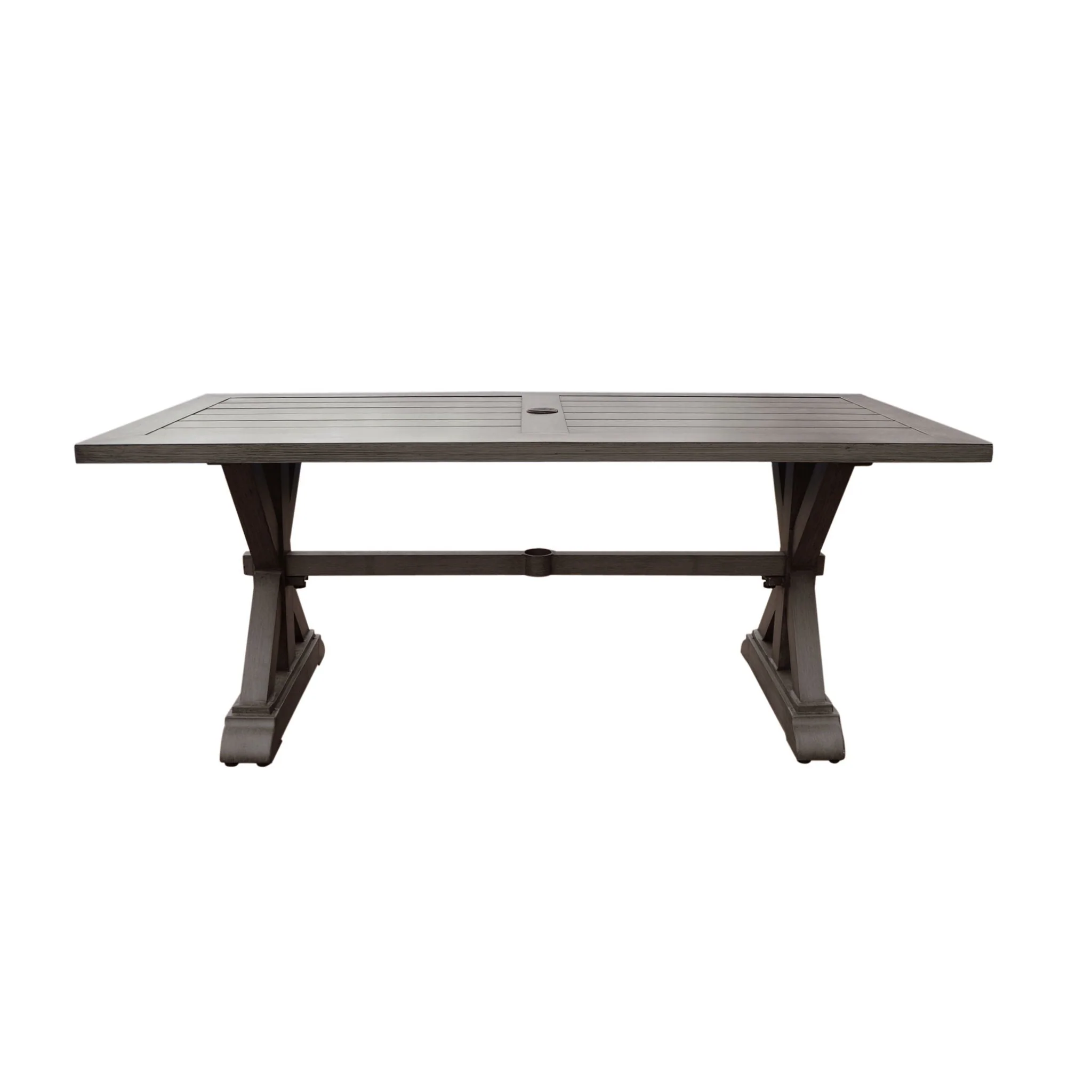 Modern Outdoor Dining Table With X Shaped Legs, Umbrella Hole