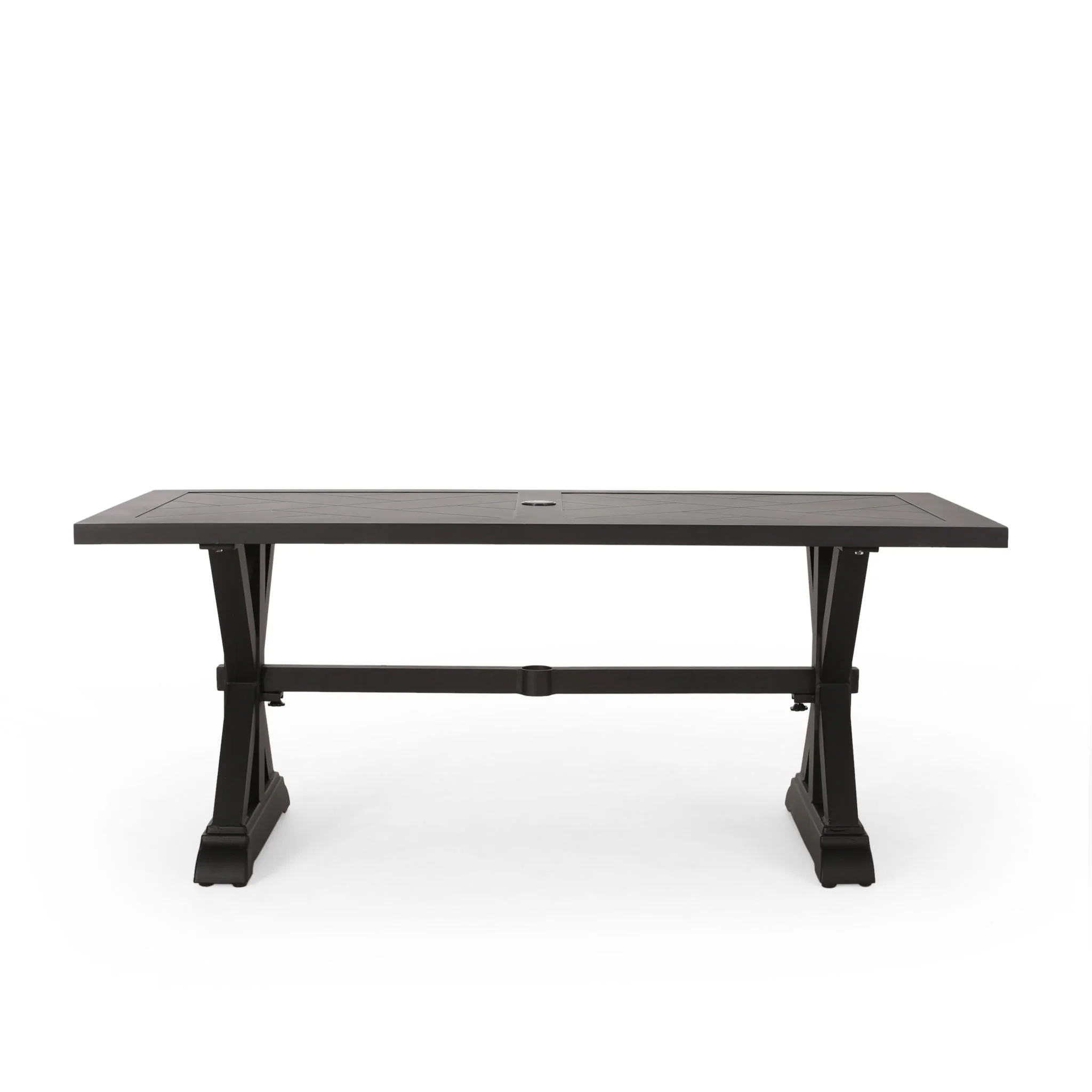 Modern Outdoor Dining Table With X Shaped Legs, Umbrella Hole - Image 2